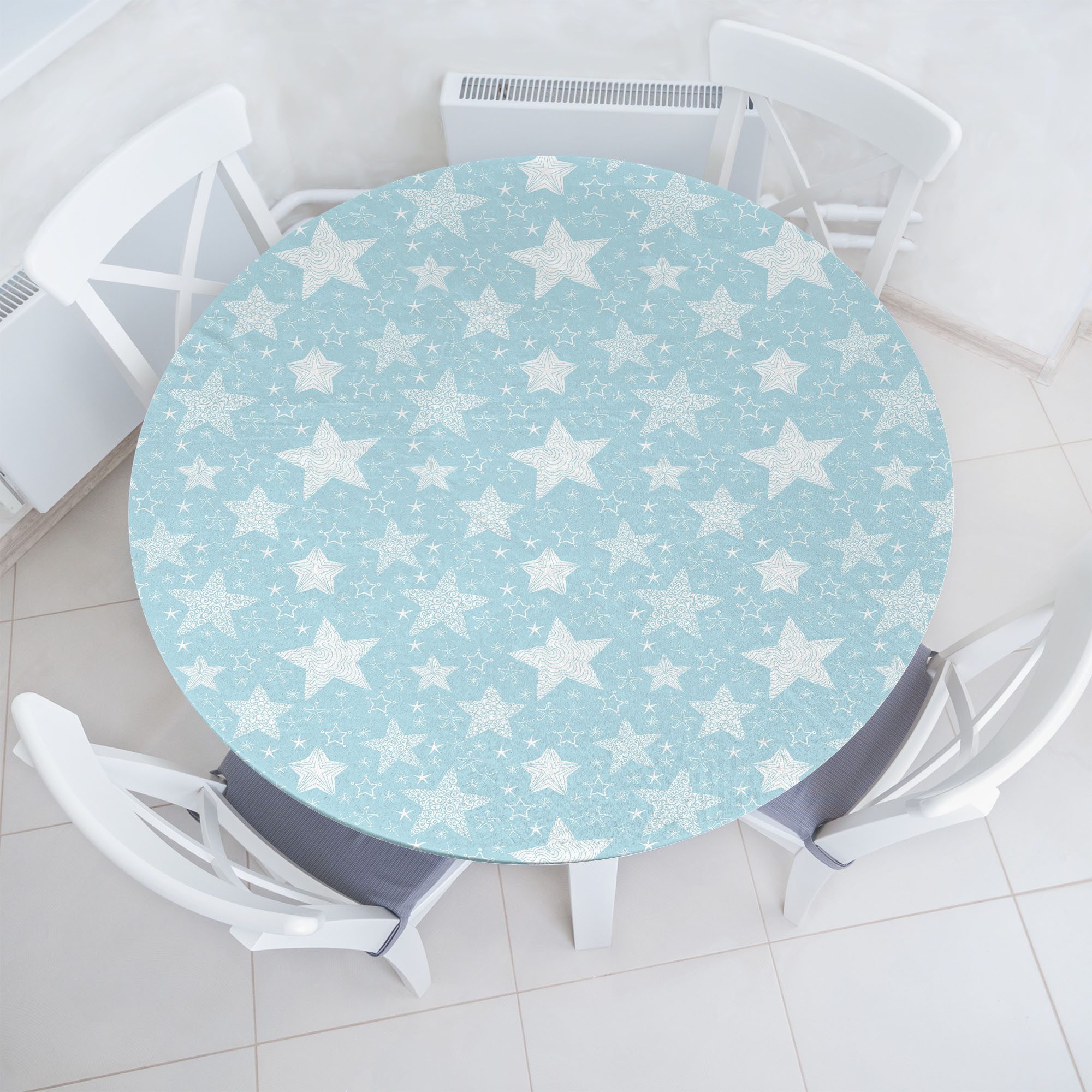 Abakuhaus Tischdecke Rundum-elastische Stofftischdecke, Blauer Himmel Sterne Aufwändige auf Baby Blue