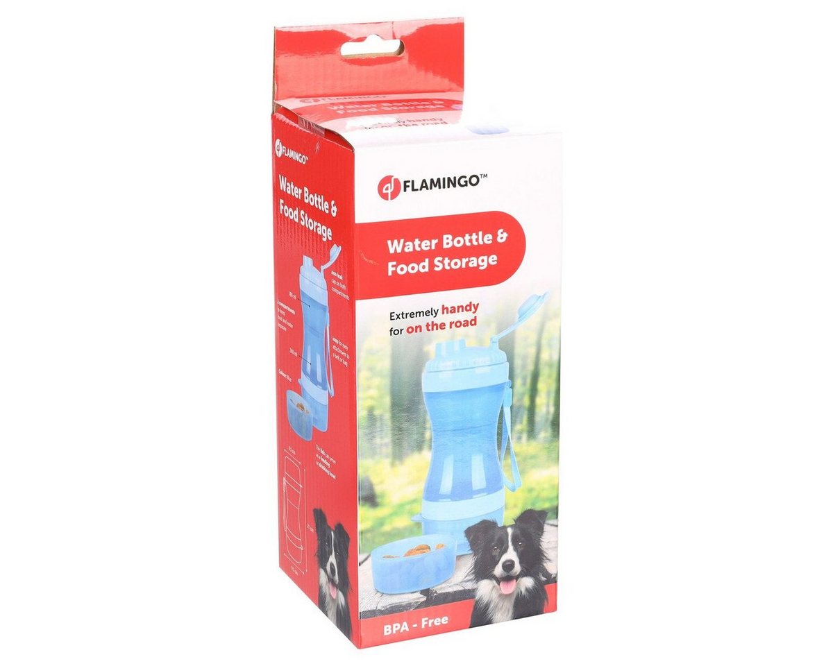 Thumbnail - Flamingo Wasserspender 2-in-1 Reisebecher für Wasser + Futter Bassie blau