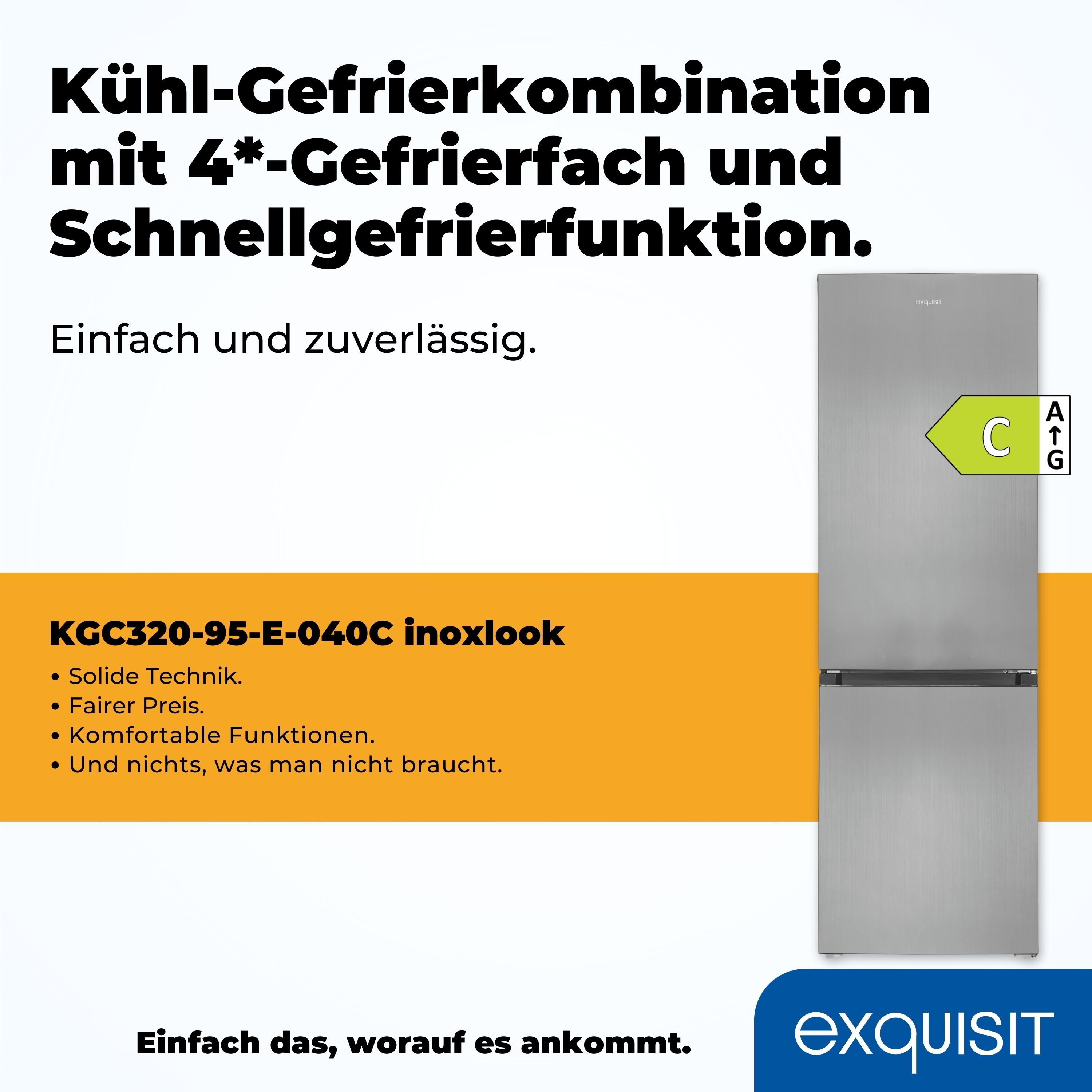 exquisit Kühl-/Gefrierkombination KGC320-95-E-040C, 185,8 cm hoch, 60 cm breit, 315 Liter Nutzinhalt, Elektronische Steuerung – Bild 4 von 5