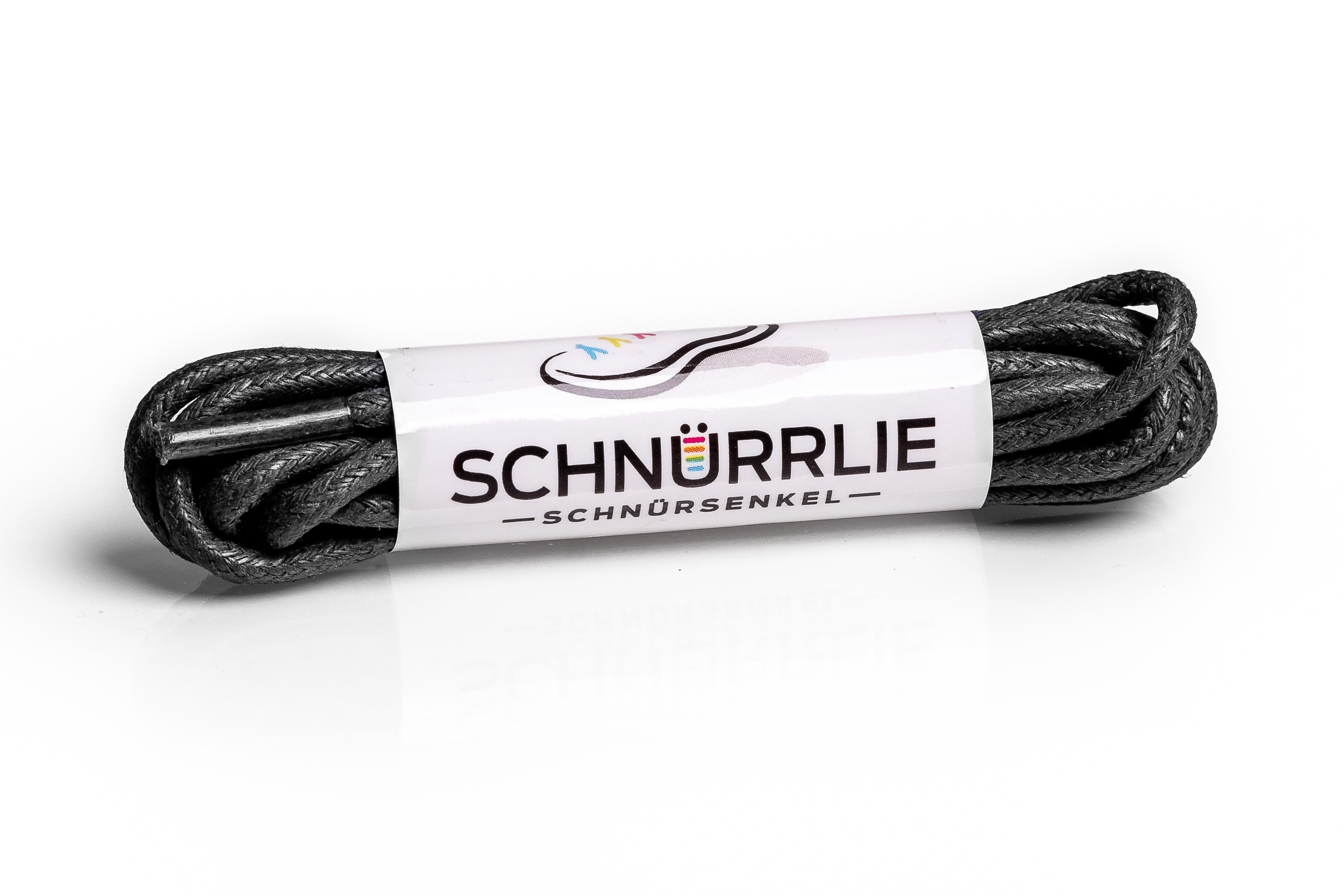 SCHNÜRRLIE Schnürsenkel Baumwolle rund gewachst für Lederschuhe, 80cm Länge für 3-4 Löcher Schwarz