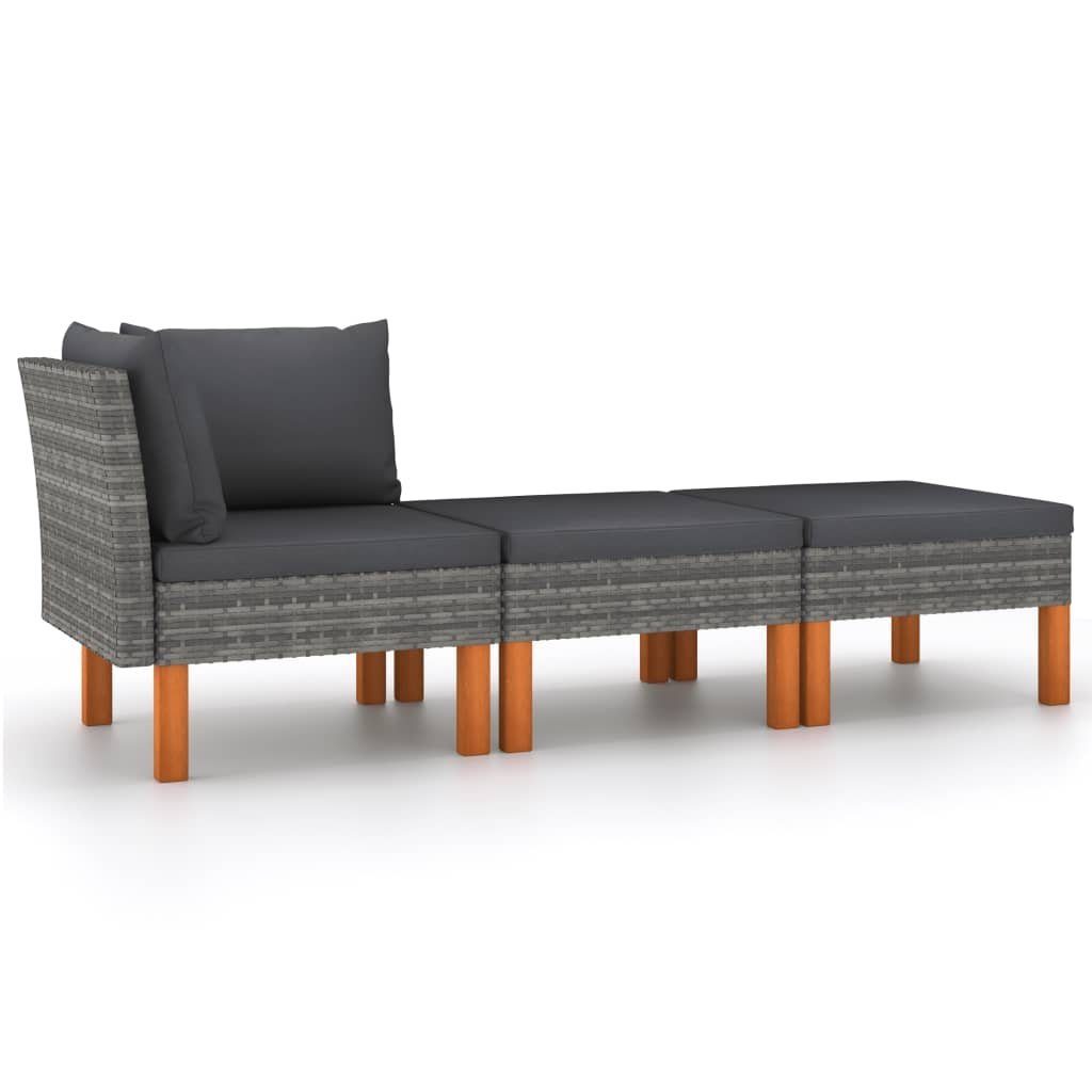 vidaXL Loungesofa 3-tlg. Garten-Lounge-Set Poly Rattan und Eukalyptus Massivholz, 1 Teile