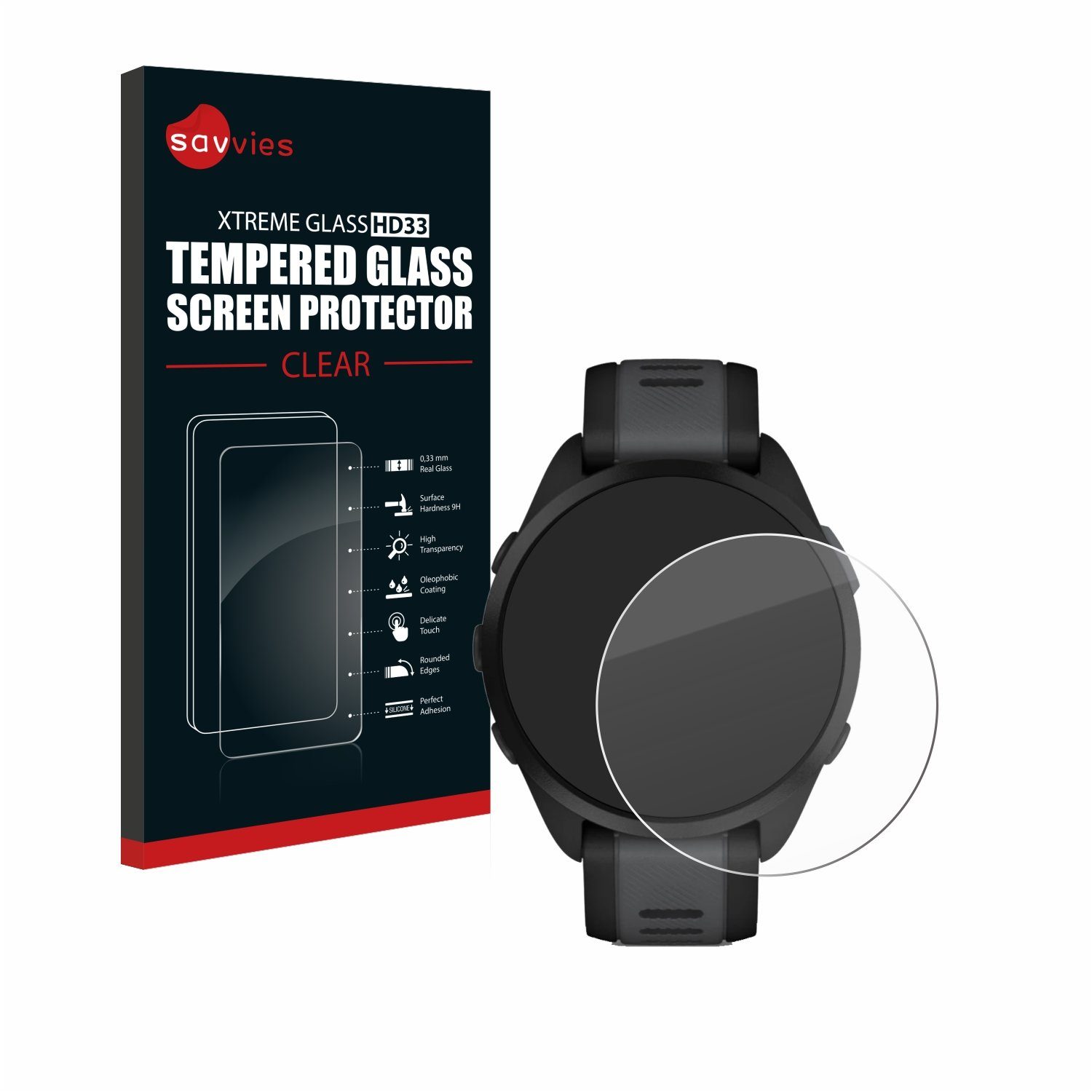 Savvies Displayschutzglas Schutzglas für Garmin Forerunner 165, Displayschutz 9H Glas Klar Transparent