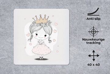 MuchoWow Gaming Mauspad Prinzessin - Herzen - Blumen - Krone - Mädchen (1-St), Mousepad mit Rutschfester Unterseite, Gaming, 40x40 cm, XXL, Großes