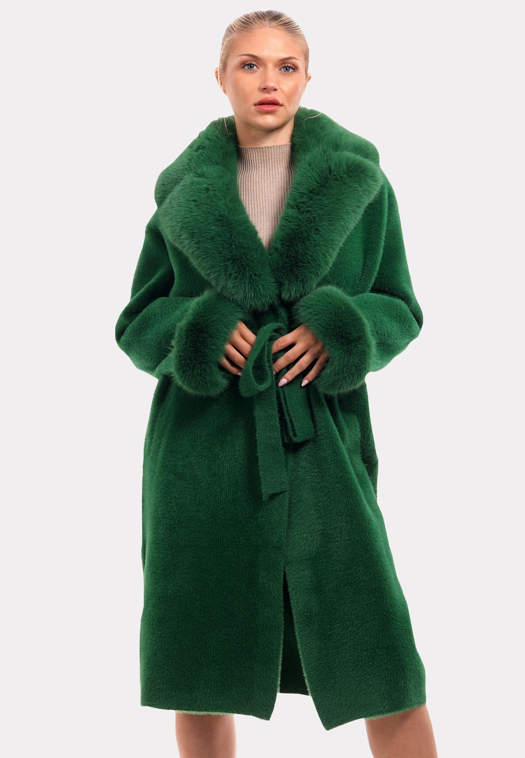 Fashion luxuriösem "Exquisiter grün YC Kunstpelz-Details" mit Poncho & Style Mantel
