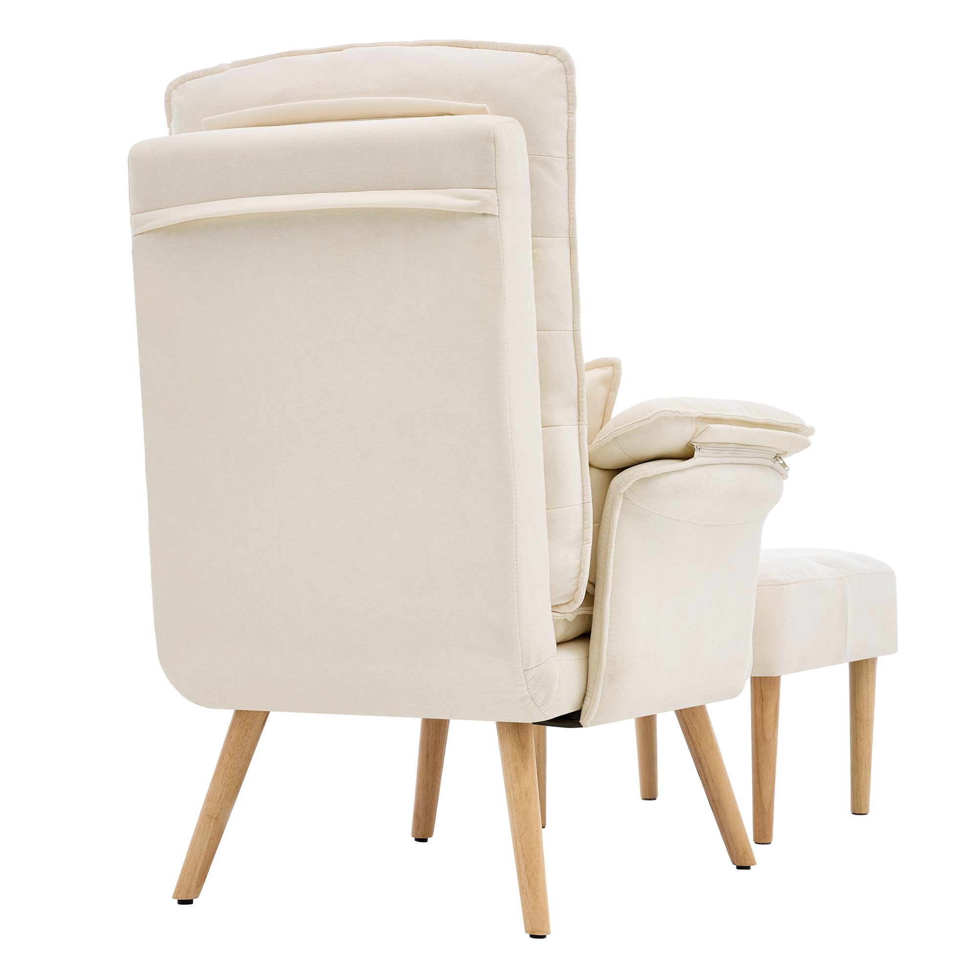 Merax Relaxsessel mit Hocker, 5-fach verstellbarer Liegesessel Lesesessel (85 × 78,5 × 112 cm, 1-St., Relaxsessel inkl. Hocker), Polstersessel mit Kissen & Massivholzbeinen, Loungesessel aus Leinen