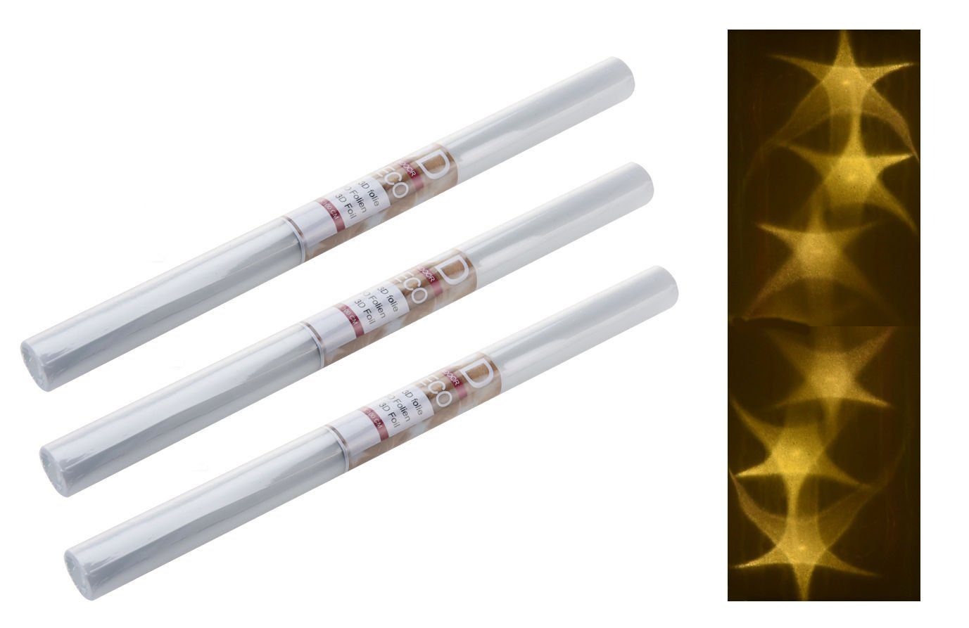 Spetebo Dekorationsfolie 3D Hologramm Folie mit Stern Effekt - 3er Set, (3er Set, 3St.}, Bastelfolie), Bastelfolie mit Sternen
