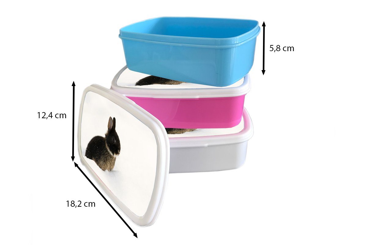 Kaninchen Brotbox für Erwachsene, und Winter, Mädchen MuchoWow - Schnee (2-tlg), Lunchbox für und - Jungs Kunststoff, weiß Kinder Brotdose,