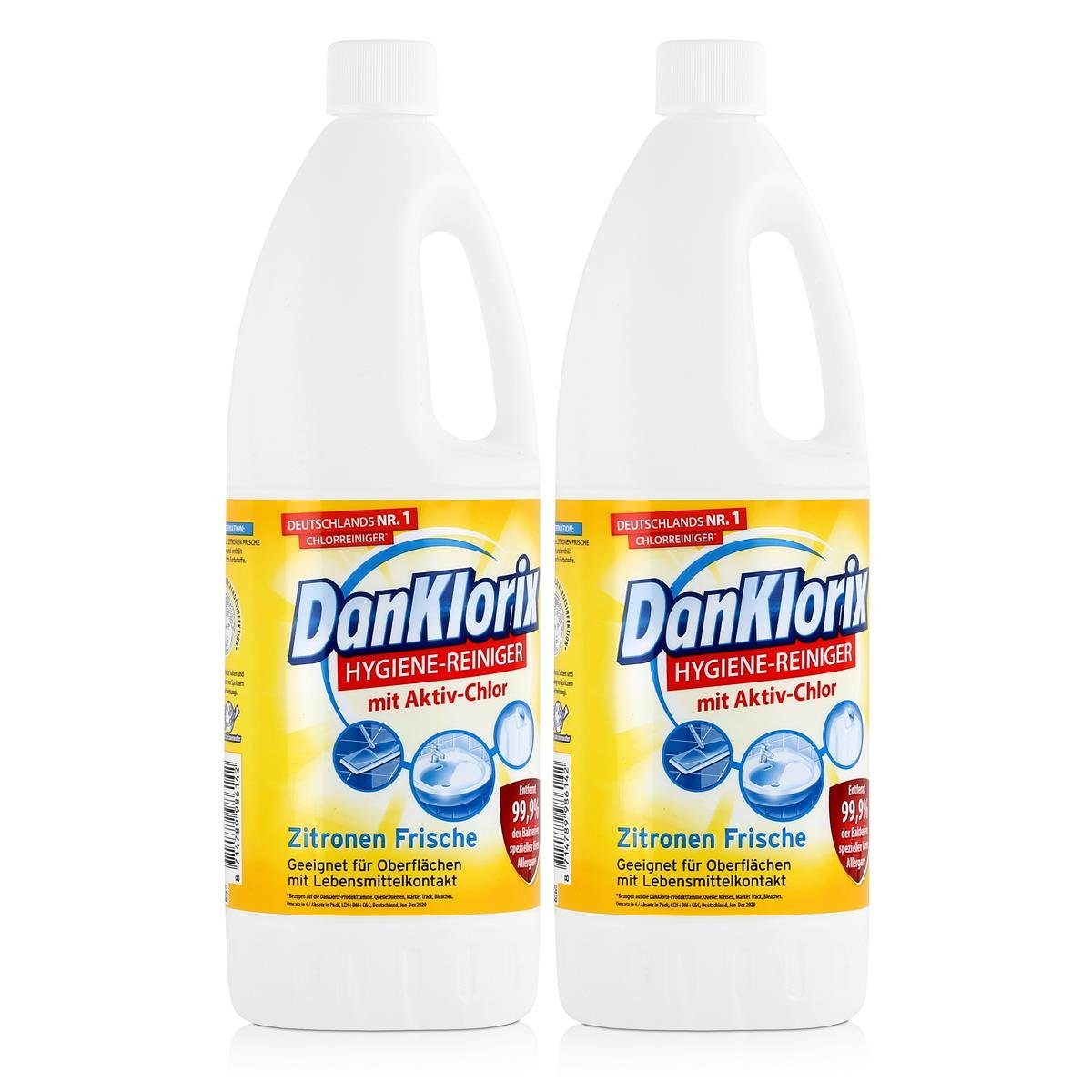 DanKlorix Hygiene-Reiniger Zitronen Frische 1,5L - Mit Aktiv-Chlor (2e WC-Reiniger