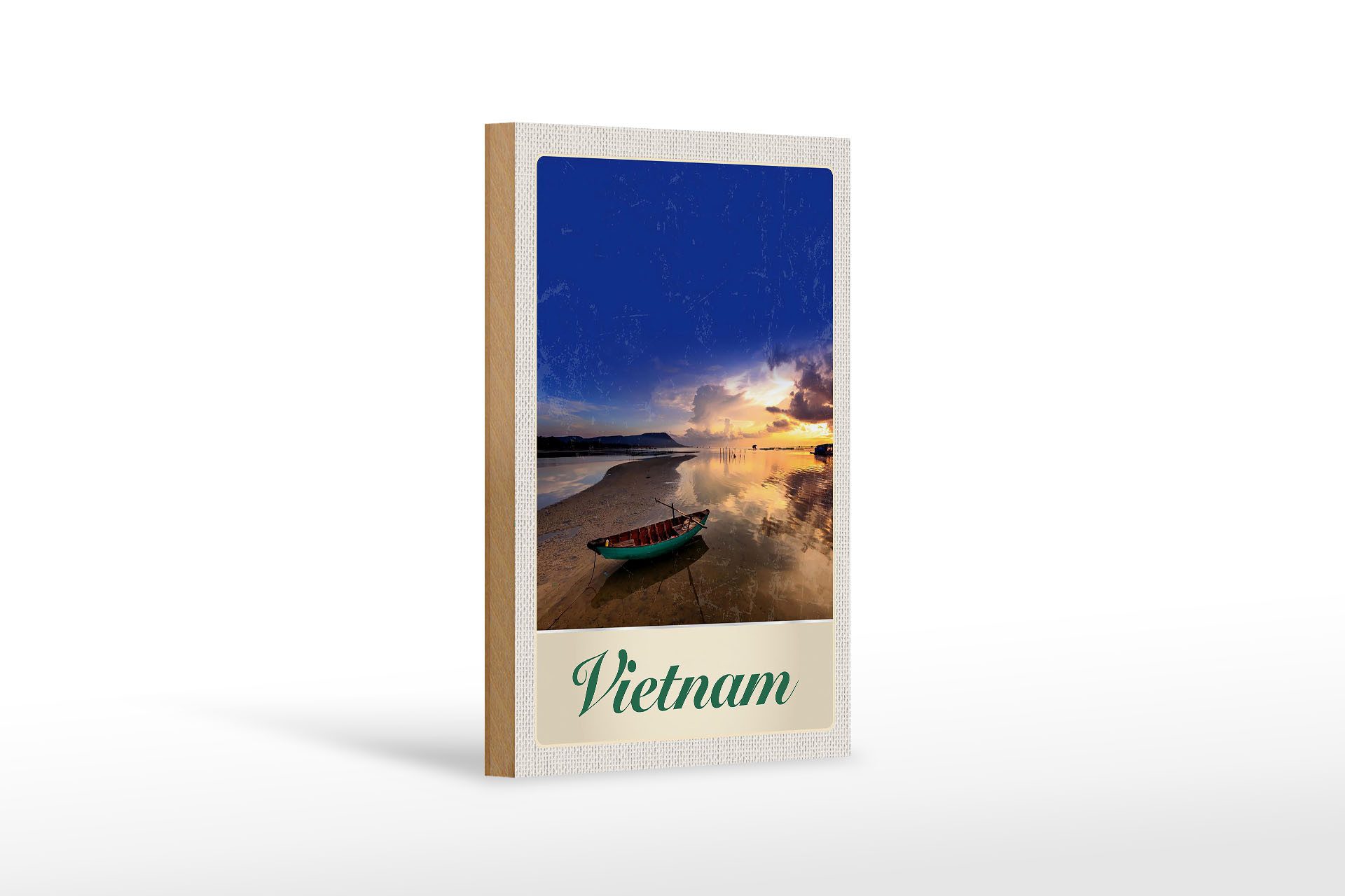 Holzbild Reise 12x18 cm Vietnam Asien Boot Meer Natur Urlaub