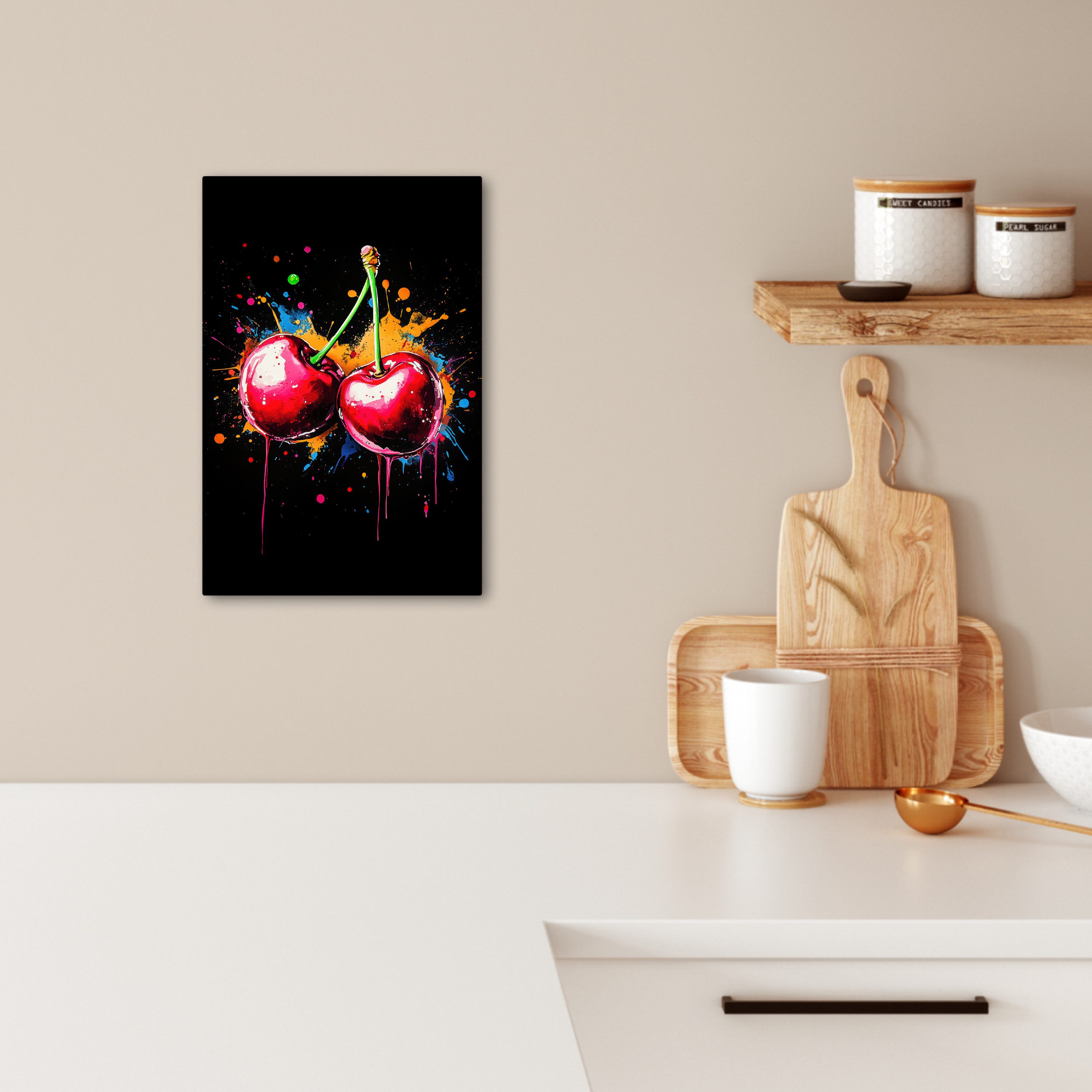 OneMillionCanvasses® Leinwandbild Kirschen - Obst - Graffiti - Farbe - Abst günstig online kaufen