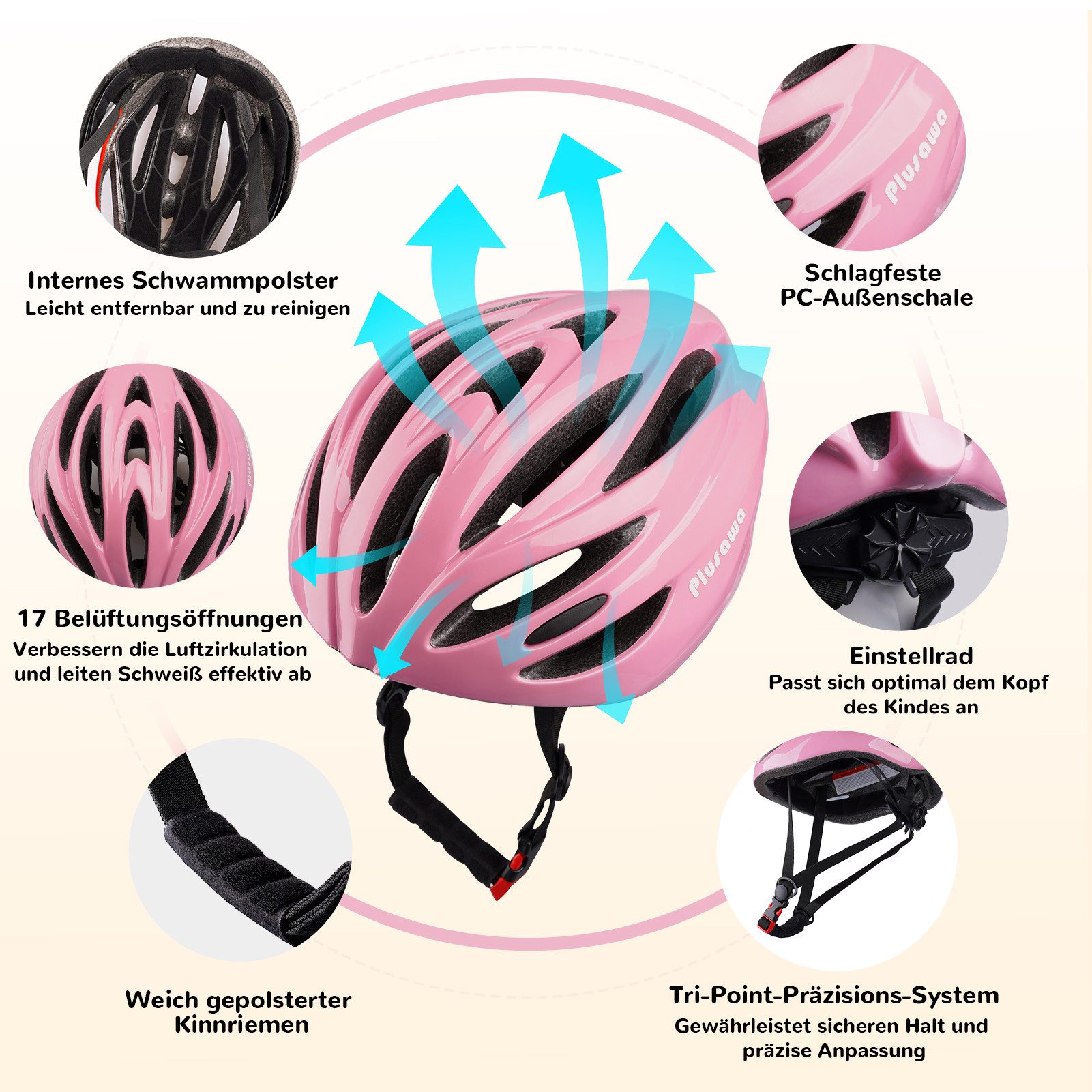 Alsterwell Kinderhelm Kinder Fahrradhelm, Verstellbarer Kinnriemen, 3D DIY & Reflektierende Aufkleber, Sporthelm für Roller & Inlineskates