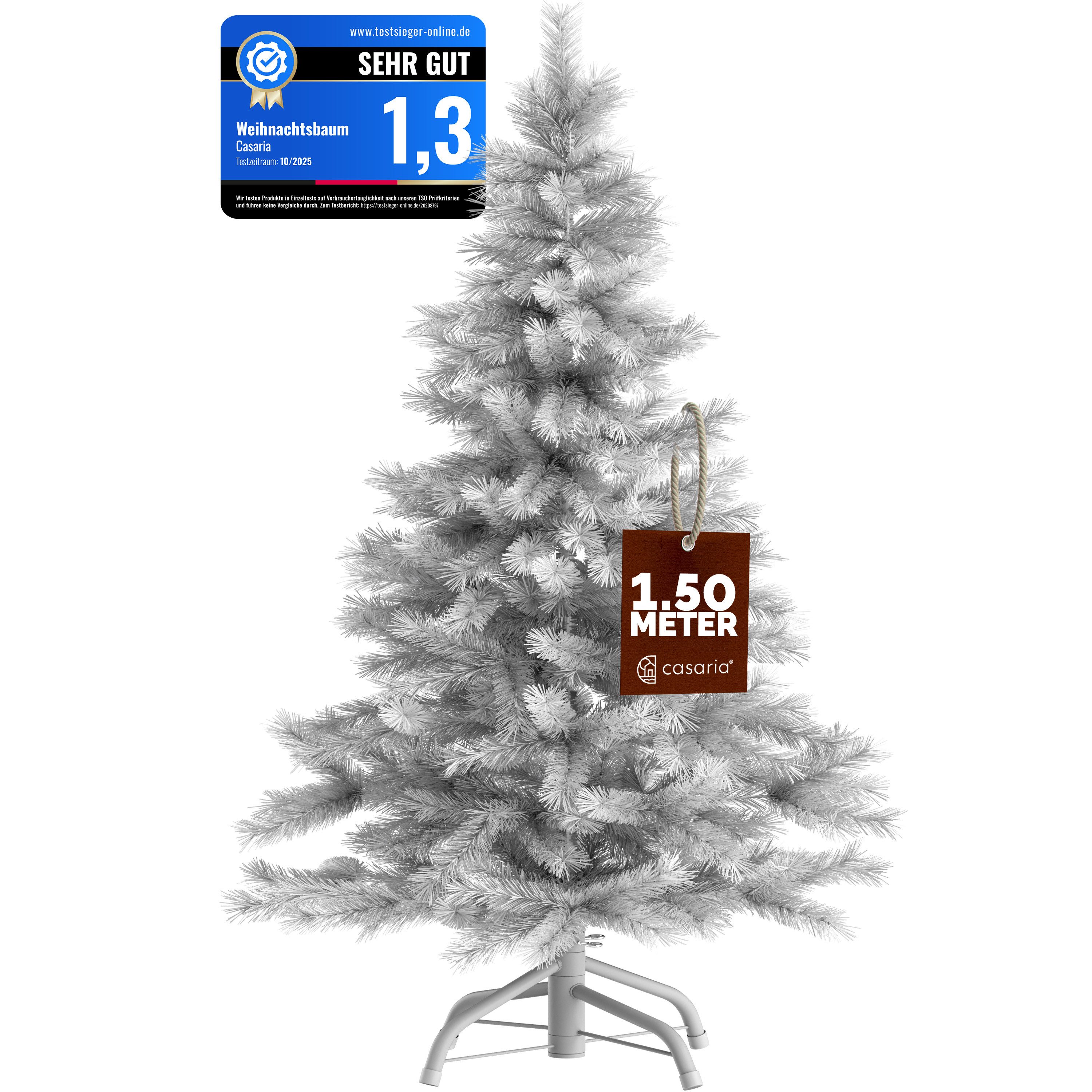 Casaria Künstlicher Weihnachtsbaum, 150cm dichte Spitzen weißer Baum Metallständer Schnellaufbau flammfest
