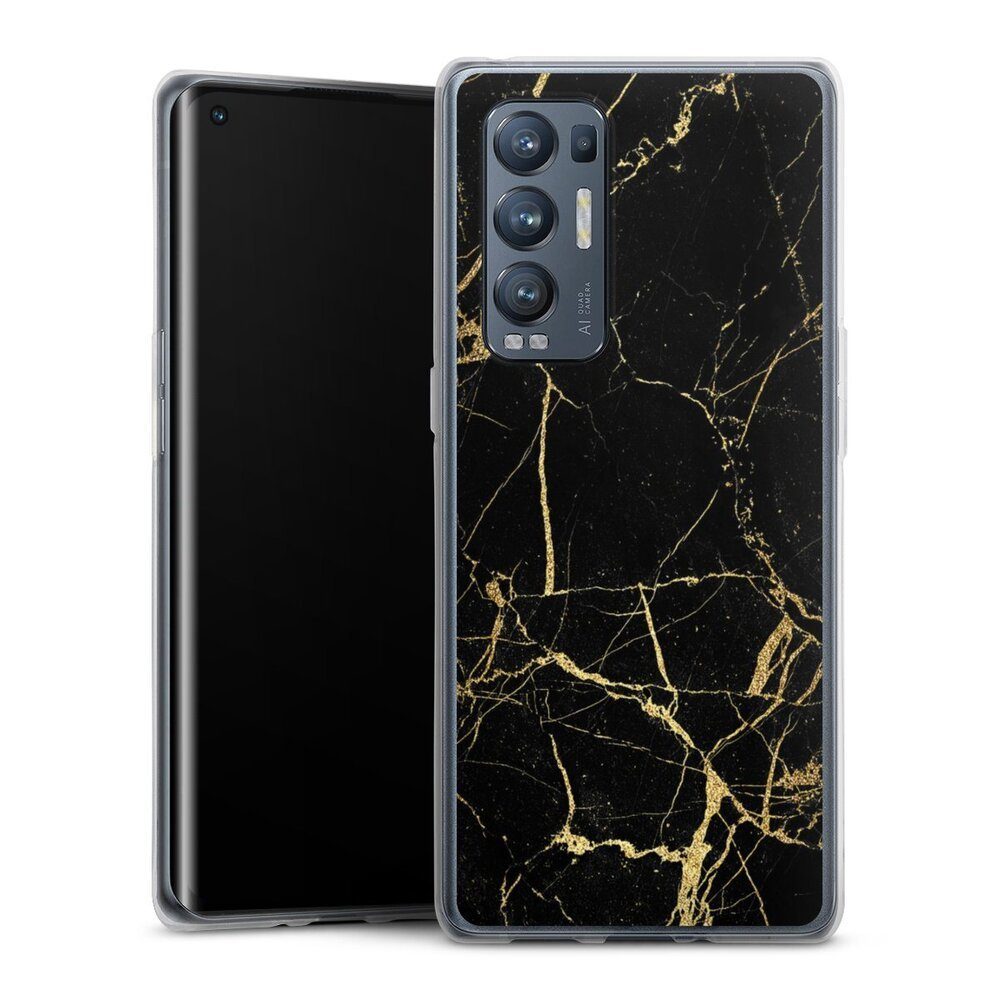 DeinDesign Handyhülle Marmor schwarz Muster BlackGoldMarble Look, Oppo Find X3 Neo Silikon Hülle Bumper Case Handy Schutzhülle