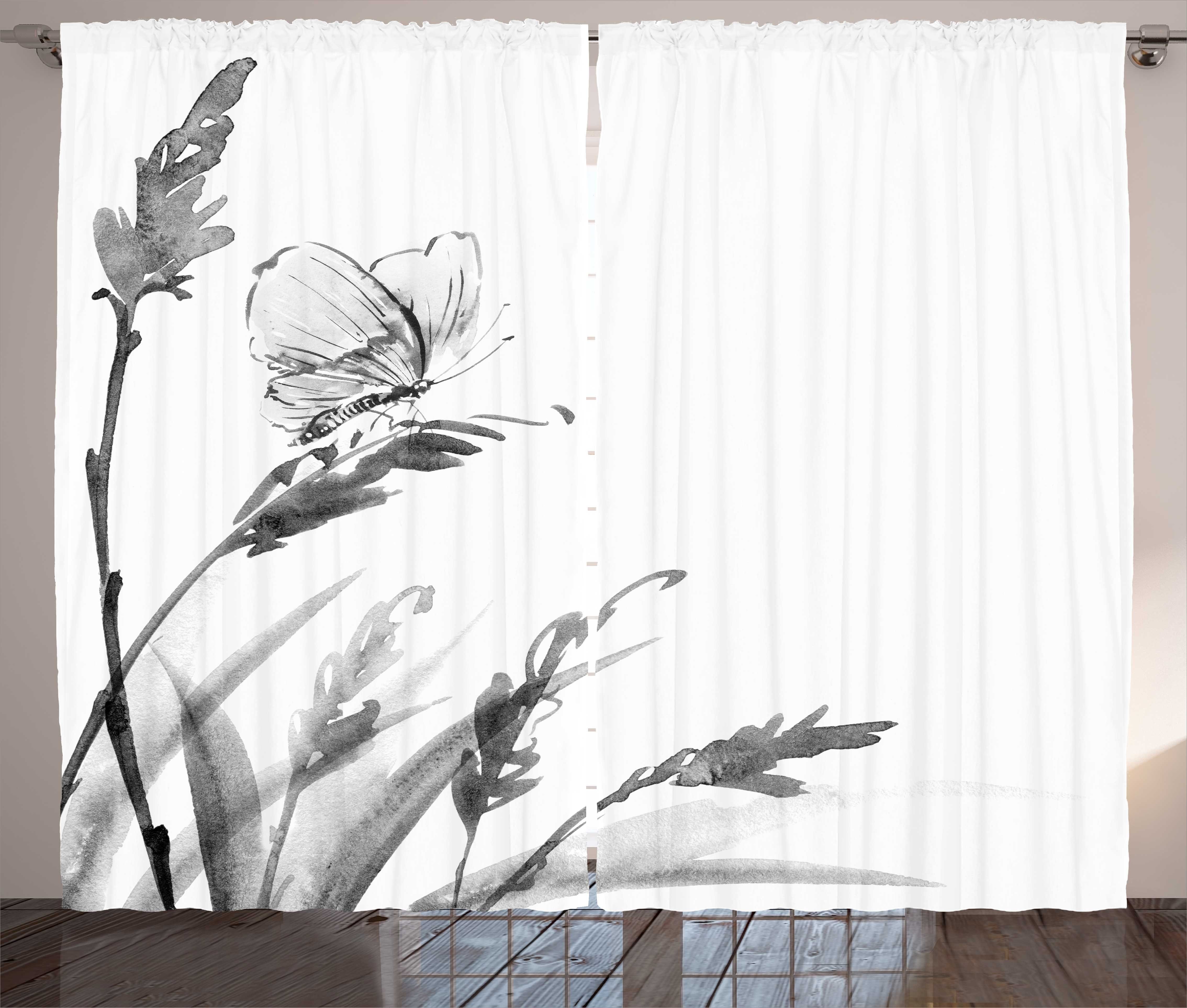 Gardine Schlafzimmer Kräuselband Pflanze Schlaufen mit Abakuhaus, Pflanze und Vorhang Haken, Aquarell Schmetterling auf