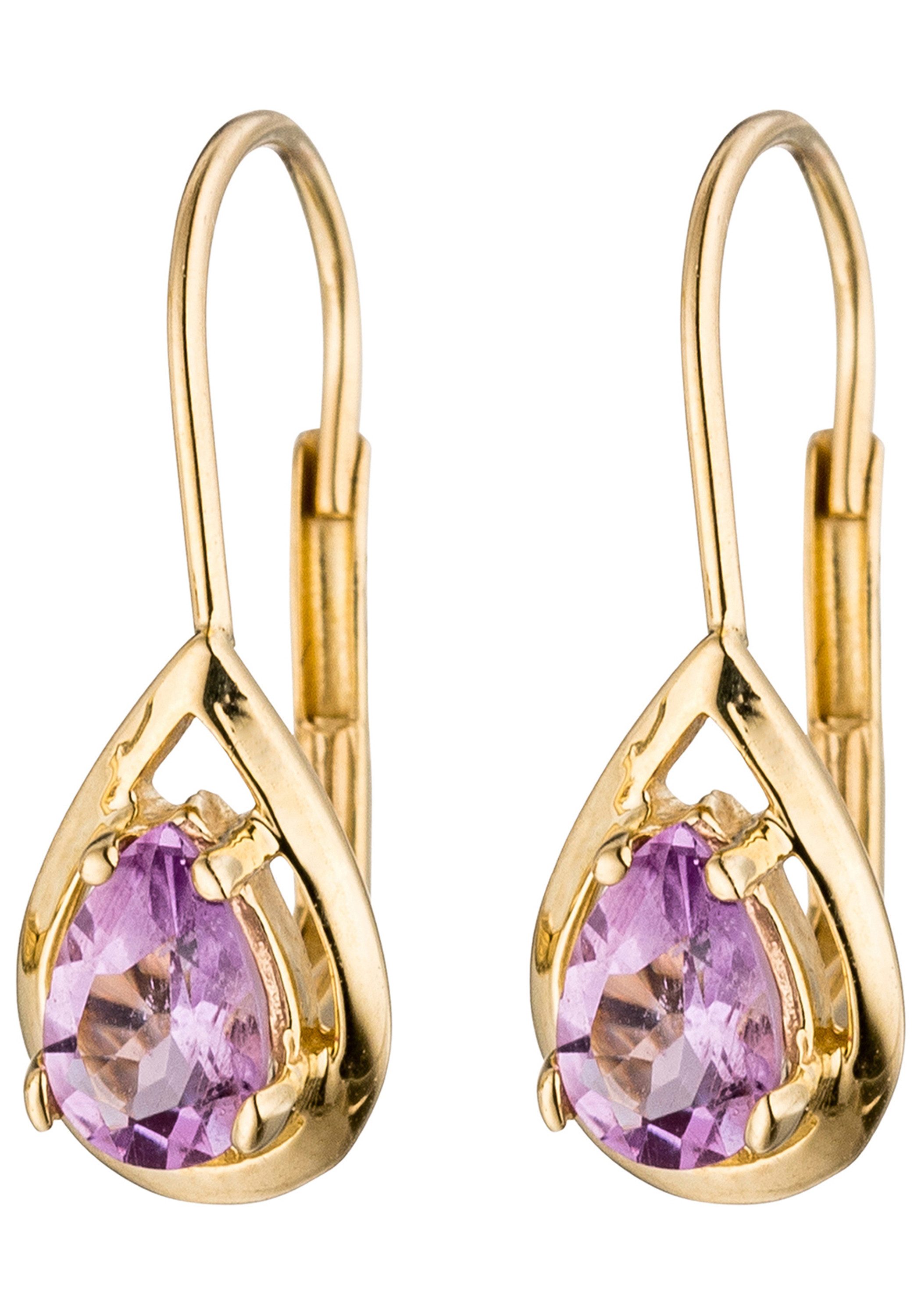 JOBO Paar Ohrhänger, Tropfen 333 Gold mit Amethyst