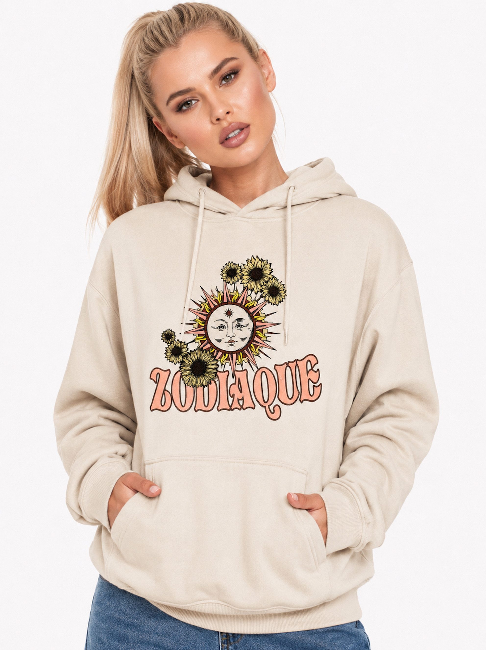 Worldclassca Hoodie Worldclassca Oversized Hoodie Print Kapuzenpullover Stone Washed Neue Kollektion - Stilvolle und gemütliche Sreetwear Mode für Damen