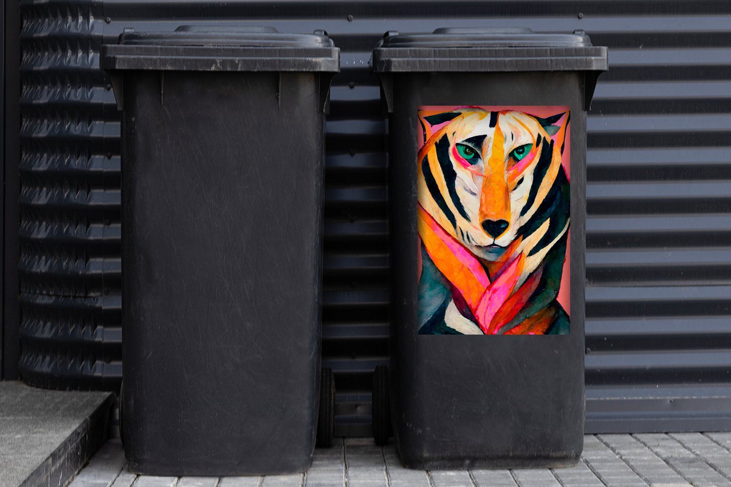 Wandsticker - Mülltonne, Abfalbehälter Tiere Abstrakt MuchoWow St), Container, Sticker, (1 - - Mülleimer-aufkleber, Farben Augen