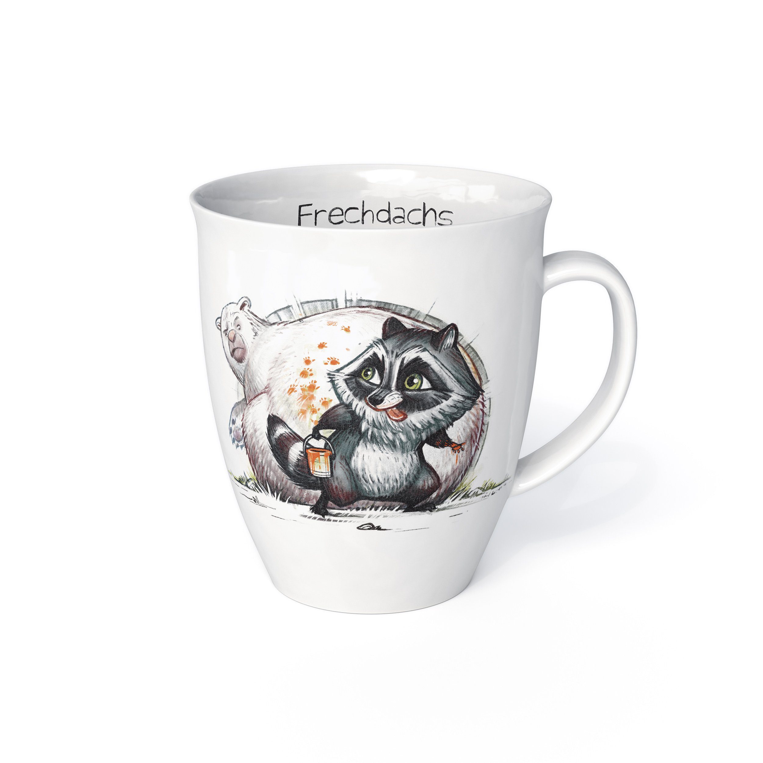 L.E.R.D.93 Becher Kaffeebecher Porzellan, mit Bär Motiv, und Waschbär mit Porzellan Tasse Becher Frechdachs