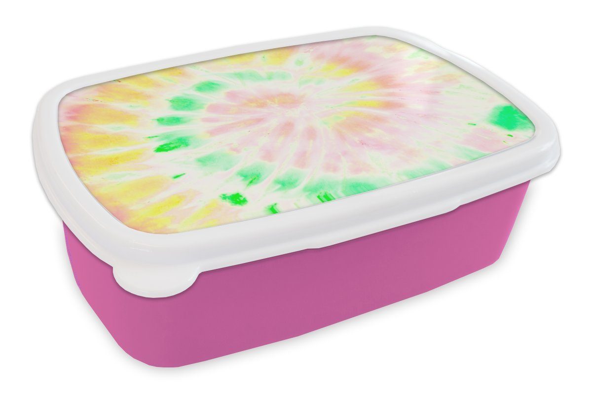 MuchoWow Lunchbox Sommer - Krawattenfärbung - Grün, Kunststoff, (2-tlg), Brotbox für Erwachsene, Brotdose Kinder, Snackbox, Mädchen, Kunststoff rosa