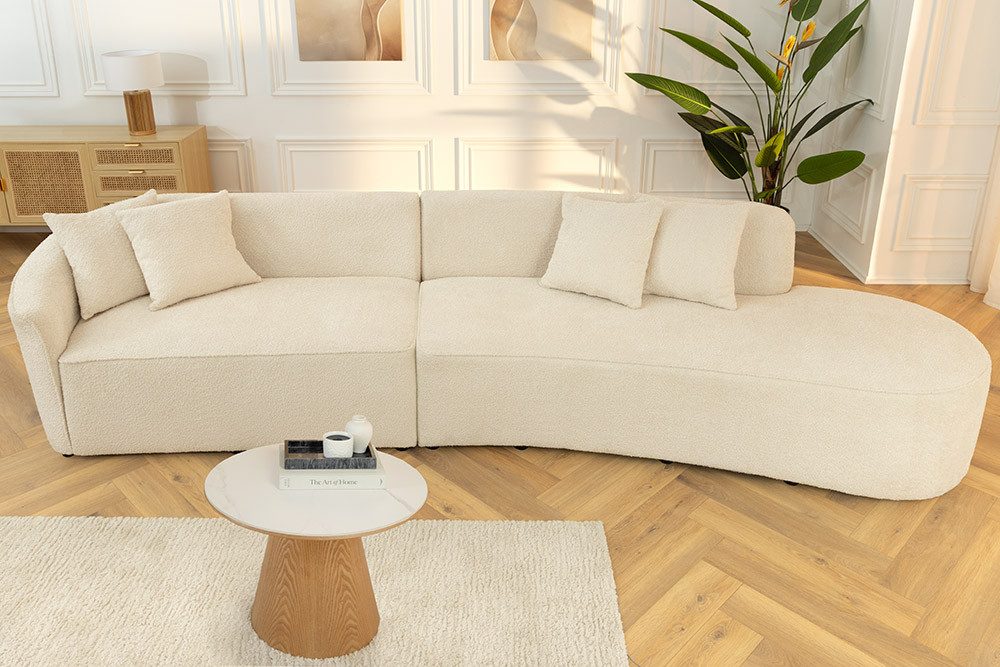 riess-ambiente Big-Sofa ATELIER L 330cm beige Bouclé - inkl. Kissen, Schaumstoff-Polsterung, Einzelartikel 1 Teile, abgerundete XXL-Couch mit Polsterung & Kissen - ideal für Wohnzimmer
