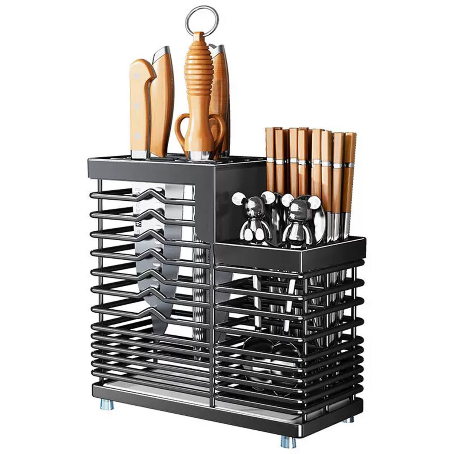 Refined Living Messerblock Utensilienhalter 304 Edelstahl Küchenutensilienhalter Küchenhelfer (1tlg), Küchenmesserblock mit Scherenschlitz und Wetzstab Loch