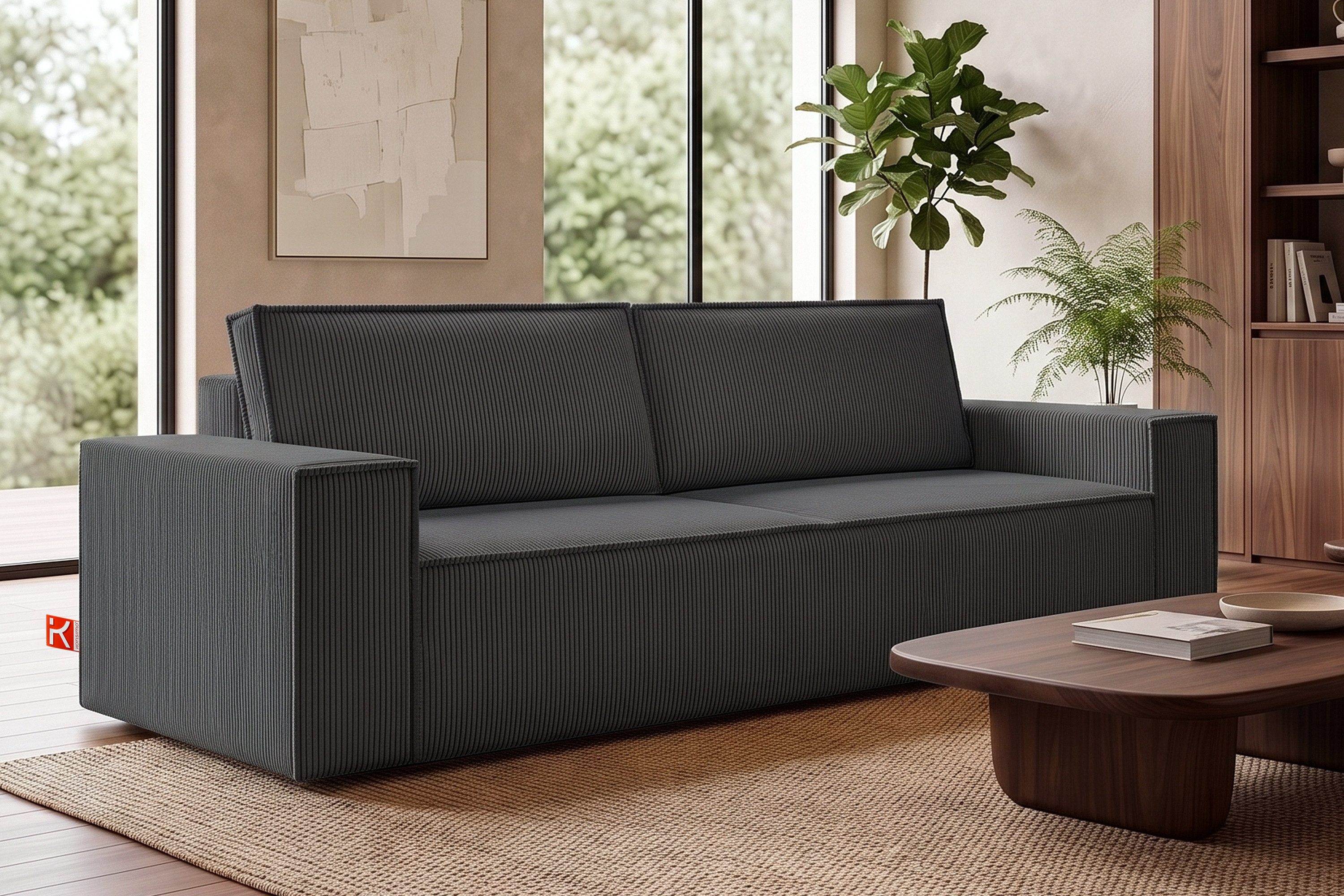 KONSIMO® 3-Sitzer NAPI Sofa mit Schlaffunktion & massivem Gestell, hergestellt in der EU, Couch für Dauerschläfer, mit Wellenunterfederung, Großer Bettkasten