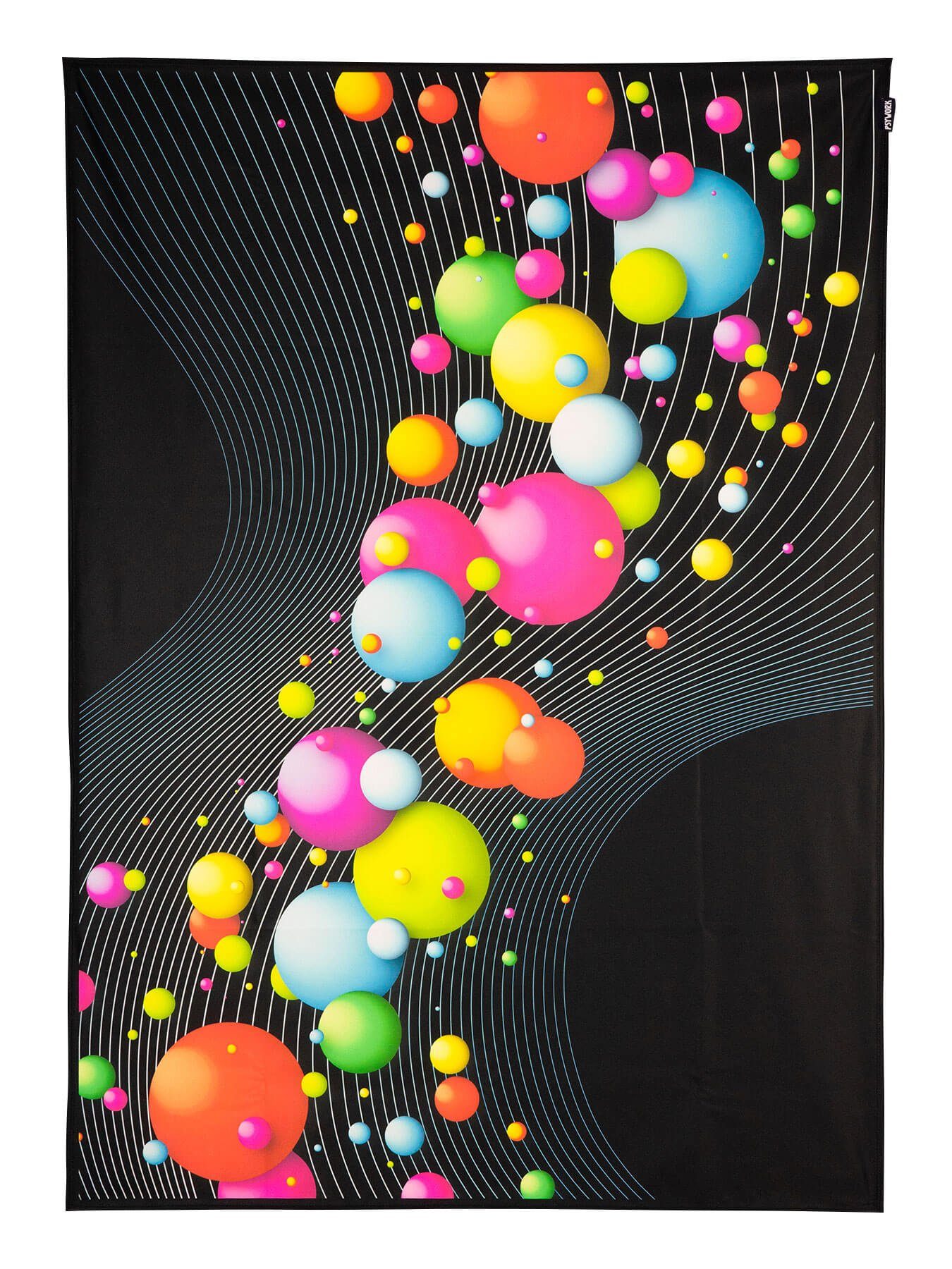 PSYWORK Poster PSYWORK Schwarzlicht Stoffposter Neon "Happy Bubbles", 1,0x1,4m, UV-aktiv, leuchtet unter Schwarzlicht