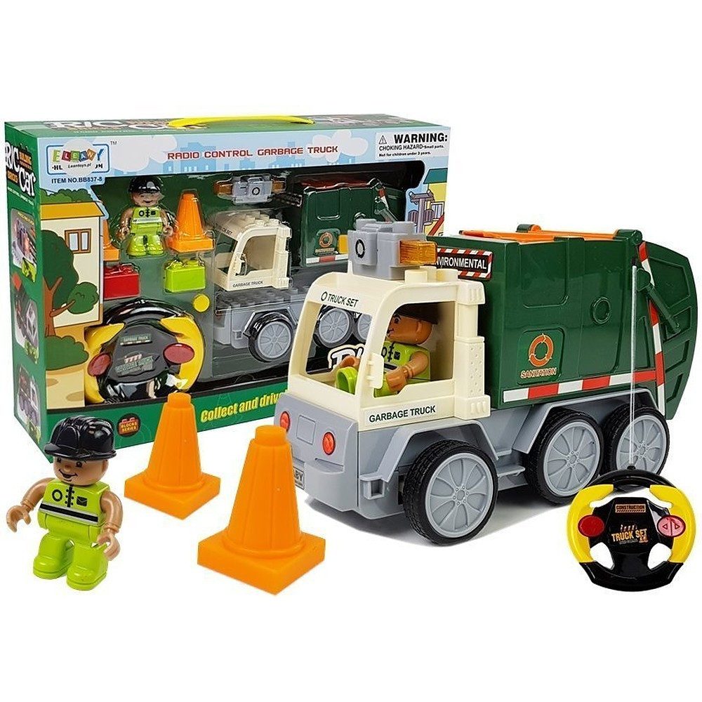LEAN TOYS RC-Auto Müllfahrzeug Funkfahrzeug Spielzeugauto (Spar-Set, 1-tlg., 20 x 12 cm ferngesteuert), Funkfernsteuerung, 12-teilig, ab 3 Jahren