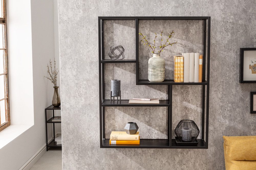 riess-ambiente Wandregal SLIM LINE 95cm schwarz, Einzelartikel 1-tlg., Wohnzimmer · Esche-Design · Metall · eckig · 5 Fächer · Industrial