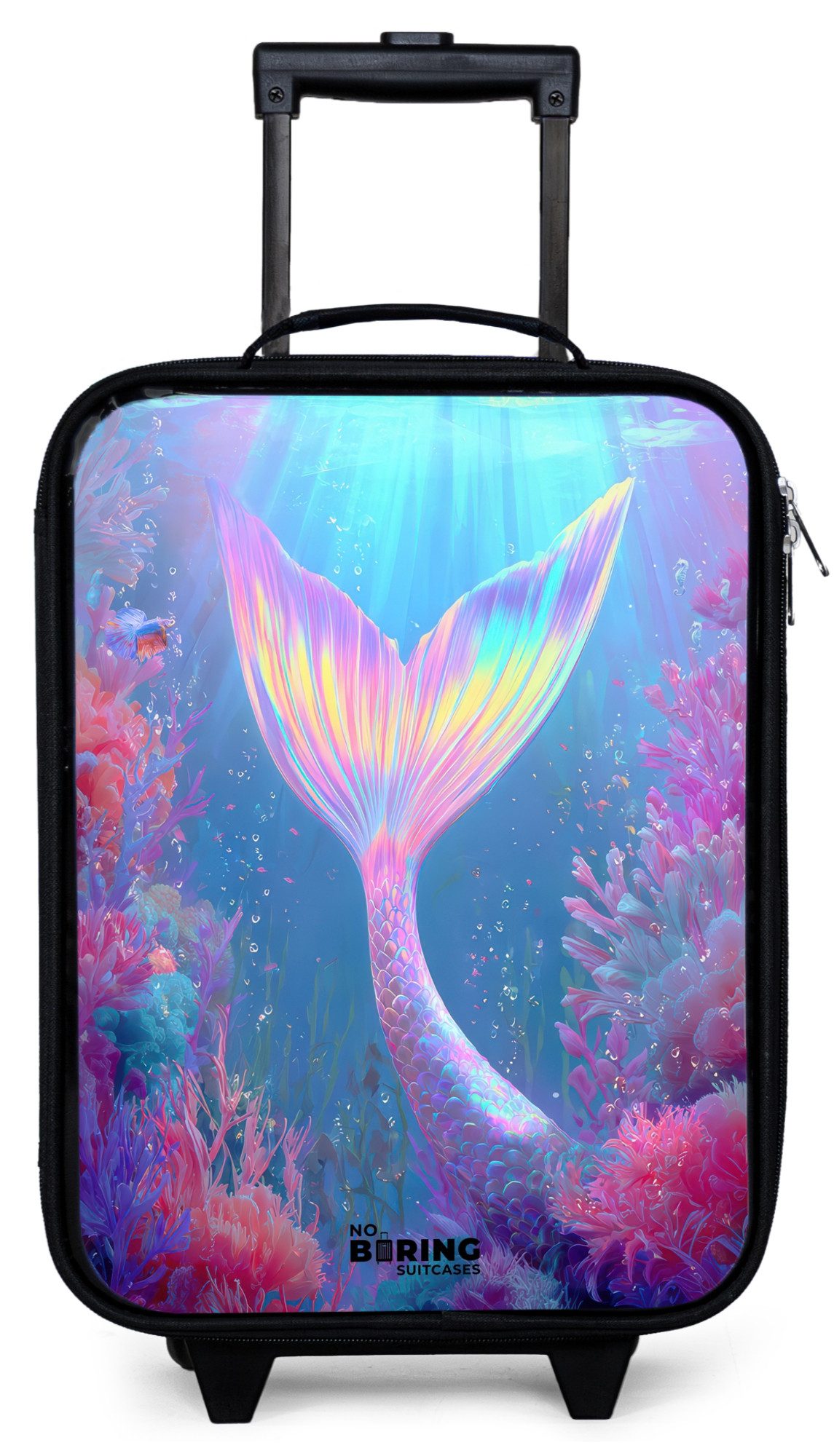NoBoringSuitcases.com© Kinderkoffer mit leuchtende Räder - Meerjungfrau - Koralle - Wasser, 2 Rollen, Kinder Koffer Klein, Trolley Handgepäck, Reisekoffer