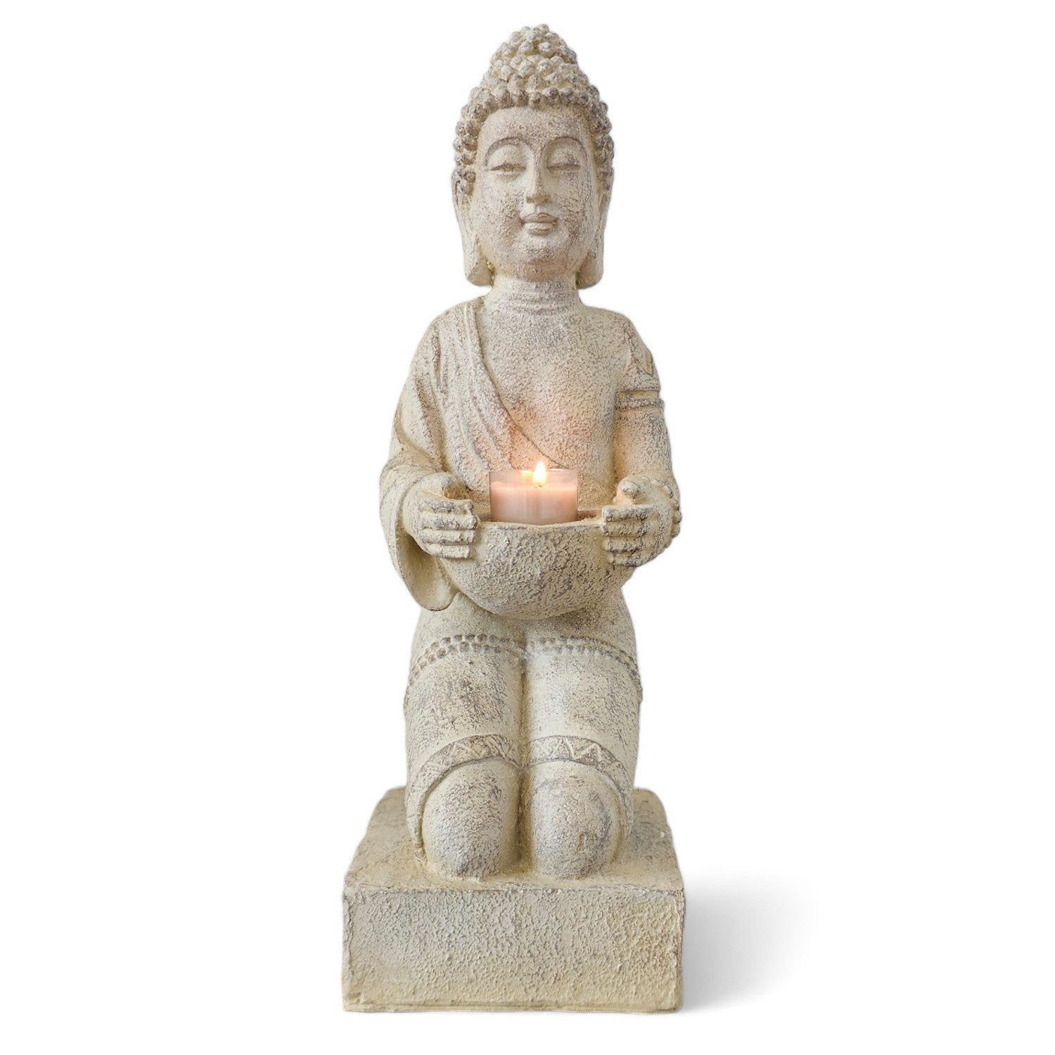 Buddhafigur Buddha Statue mit Teelichthalter creme 39cm