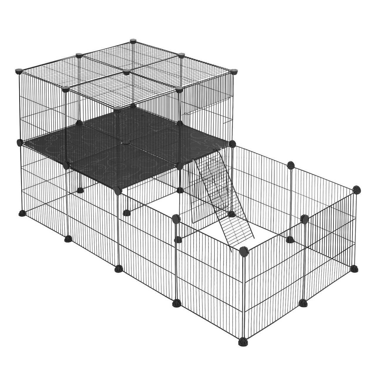 EUGAD Freigehege, mit Tür&Treppe DIY Schwarz 30 Platten 105x70x70 cm