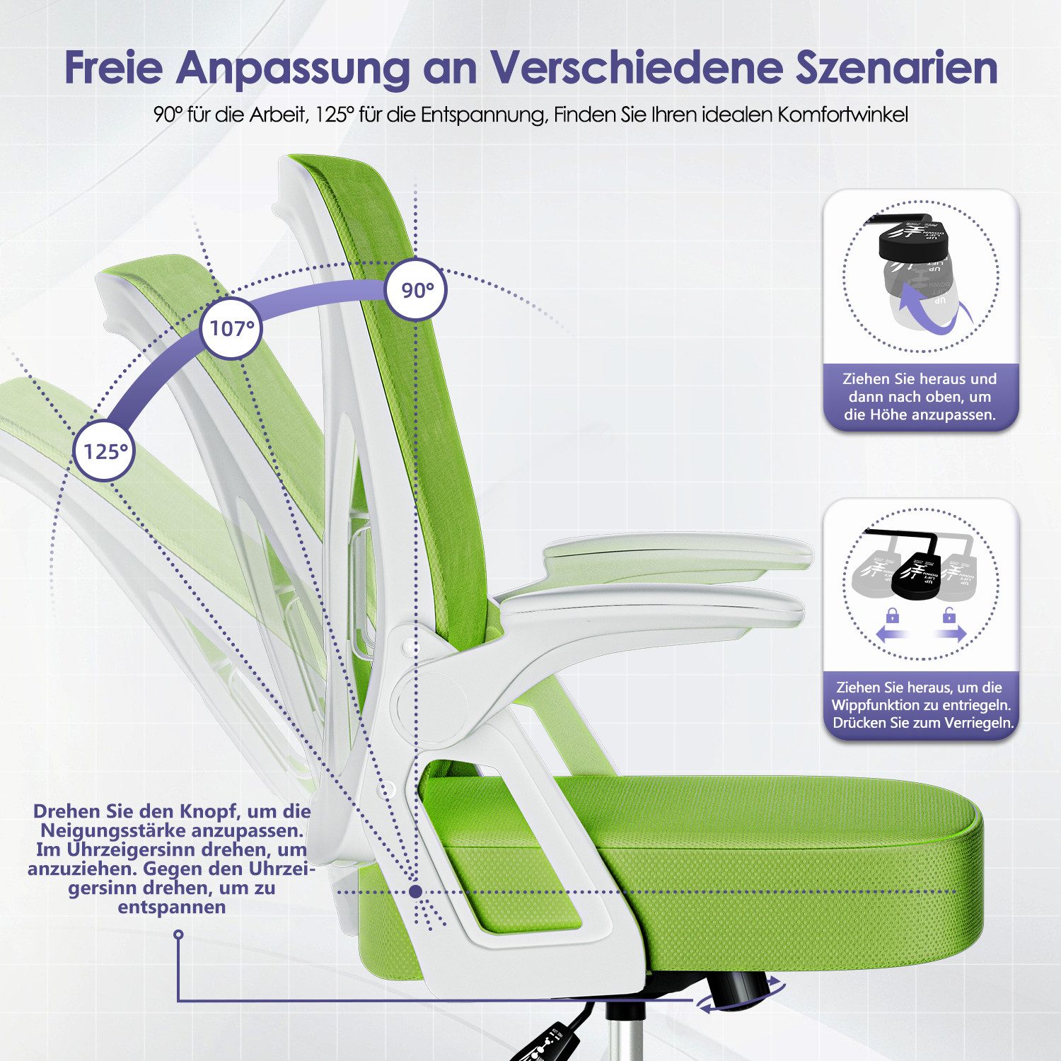 Hiazurm Bürostuhl Bürostuhl,Chefsessel aus Mesh,Ergonomischer Schreibtischstuhl (Verstellbarer Armlehnen, Lendenwirbelstütze,Drehstuhl Wippfunktion,Atmungsaktiv), Verlängerte und Verbreiterte Rückenlehne, Bis 155 kg,Schwarz