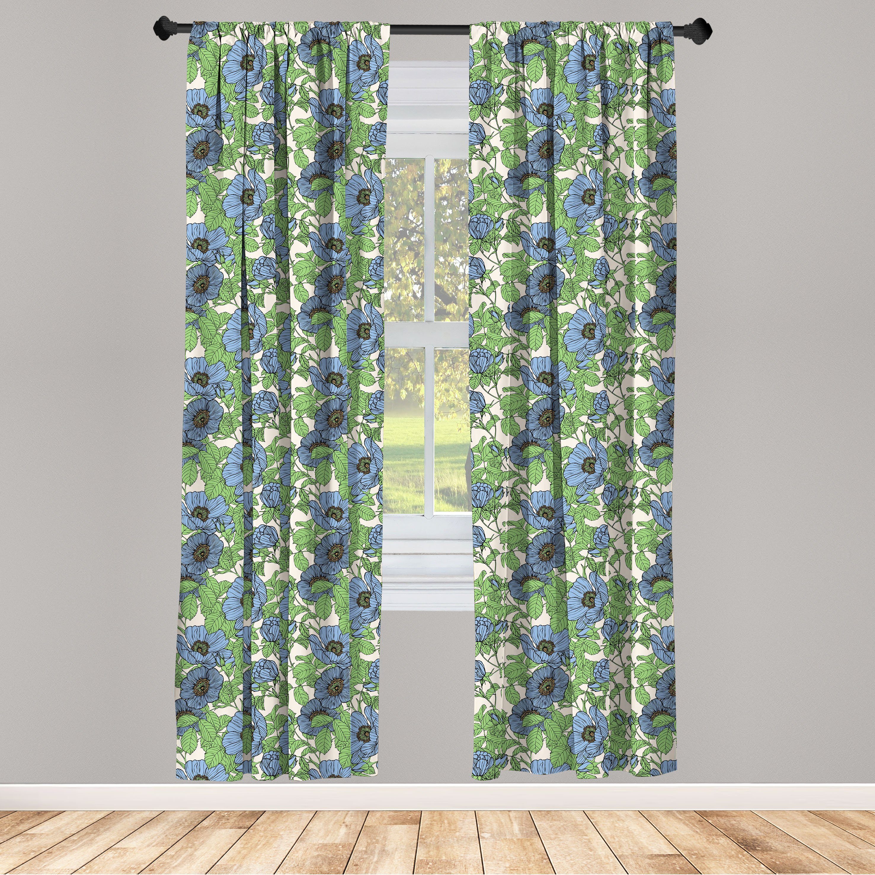 Gardine Vorhang für Wohnzimmer Schlafzimmer Dekor, Abakuhaus, Microfaser, Blumen Bold Blumen-Blatt-Zeichnung