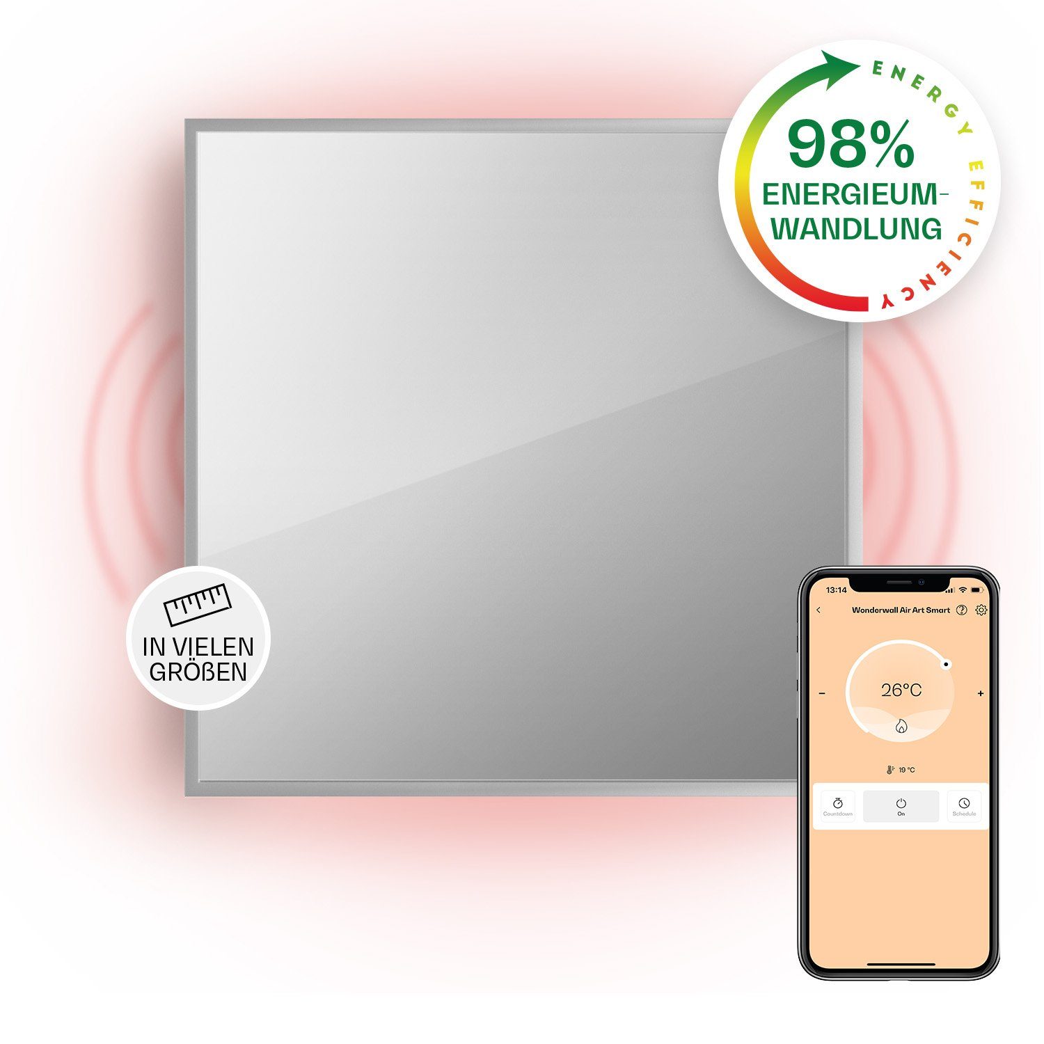 Klarstein W Wandheizung Infrarot elektrische La elektrisch 500 Palma Heizung Smart Spiegel Thermostat silver, Heizkörper