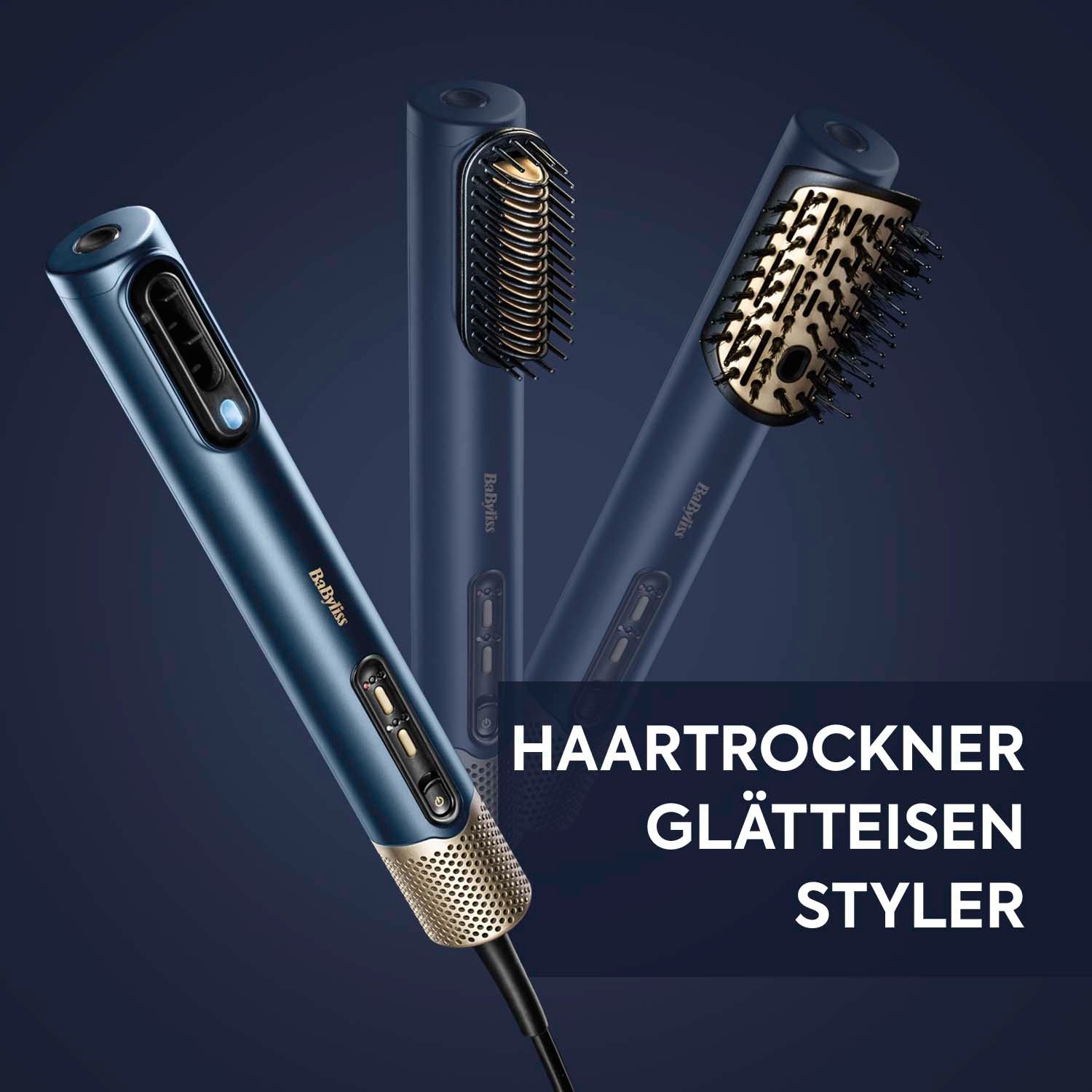 BaByliss Haartrockner BaByliss Air Wand 3-in-1 Multihaarstyler ohne Hitzeschäden, AS6550E, Digitalmotor, Ionen-Technologie, Warmluftbürste mit 2 Aufsätzen