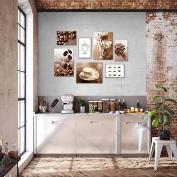Novart Wandbild »Wandbilder Wohnzimmer - KOMPLETT AUFHÄNGFERTIG - Kaffee Küche Coffee - 7 Moderne Bilder - 100 x 70 cm«, Kaffee