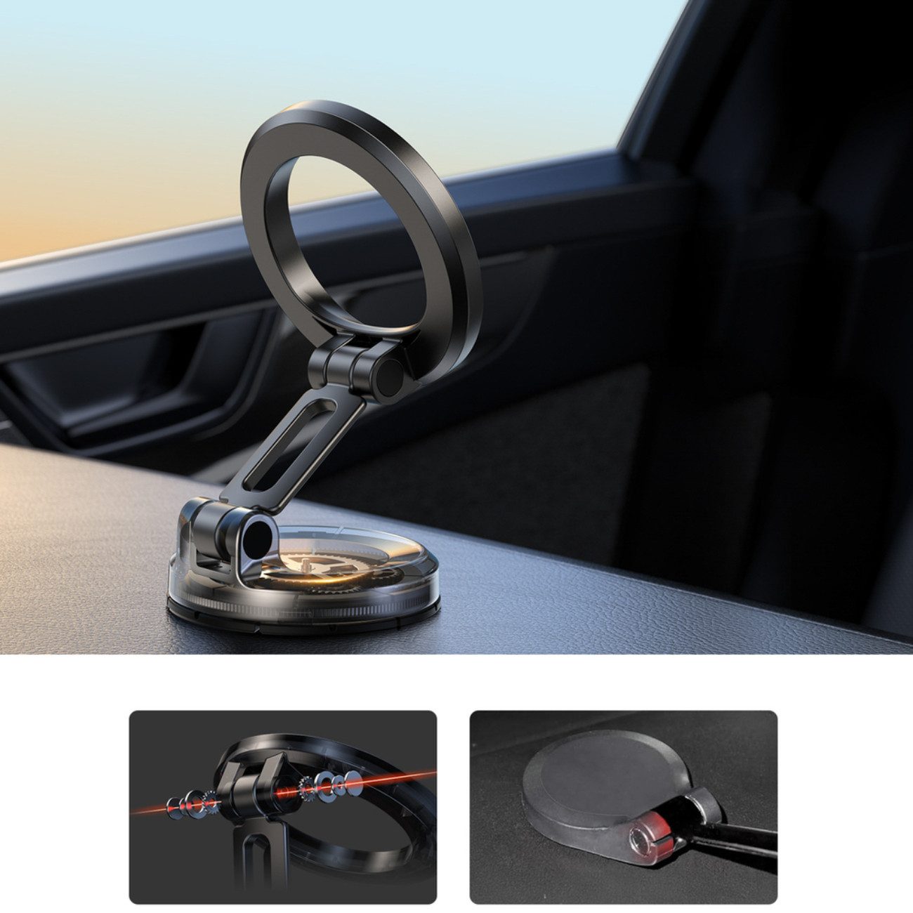 JOYROOM Handy-Halterung JR-ZS505, (bis 7 Zoll, Einzelhalterung inkl. 3M-Klebepad, Saugnapf und Anleitung, MagSafe-Halterung mit Doppelmagnet und 360° Drehfunkti – Bild 3 von 5