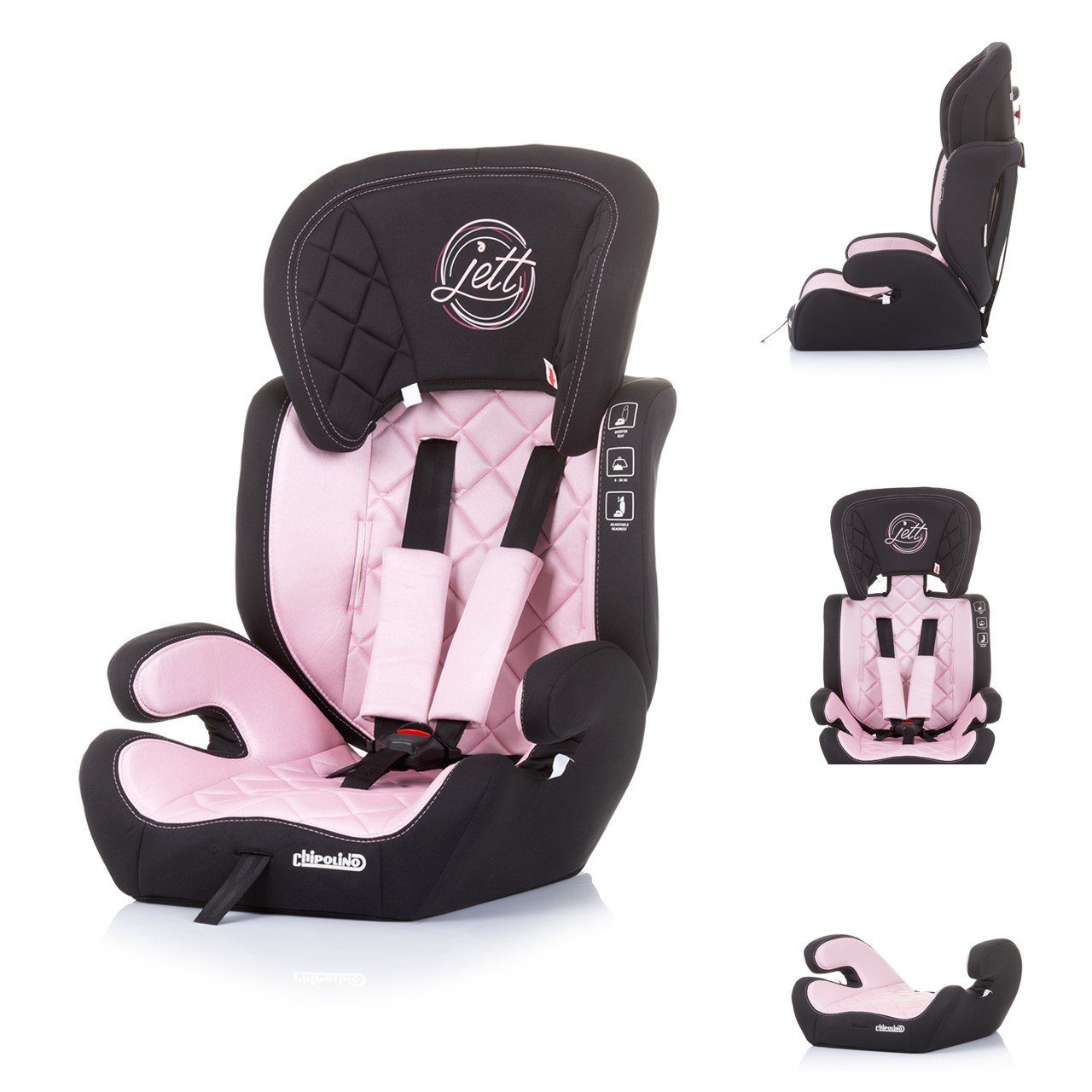 Chipolino Autokindersitz Kindersitz Jett Gruppe 1/2/3, bis: 36 kg, (9 - 36 kg), verstellbare Kopfstütze rosa Baby