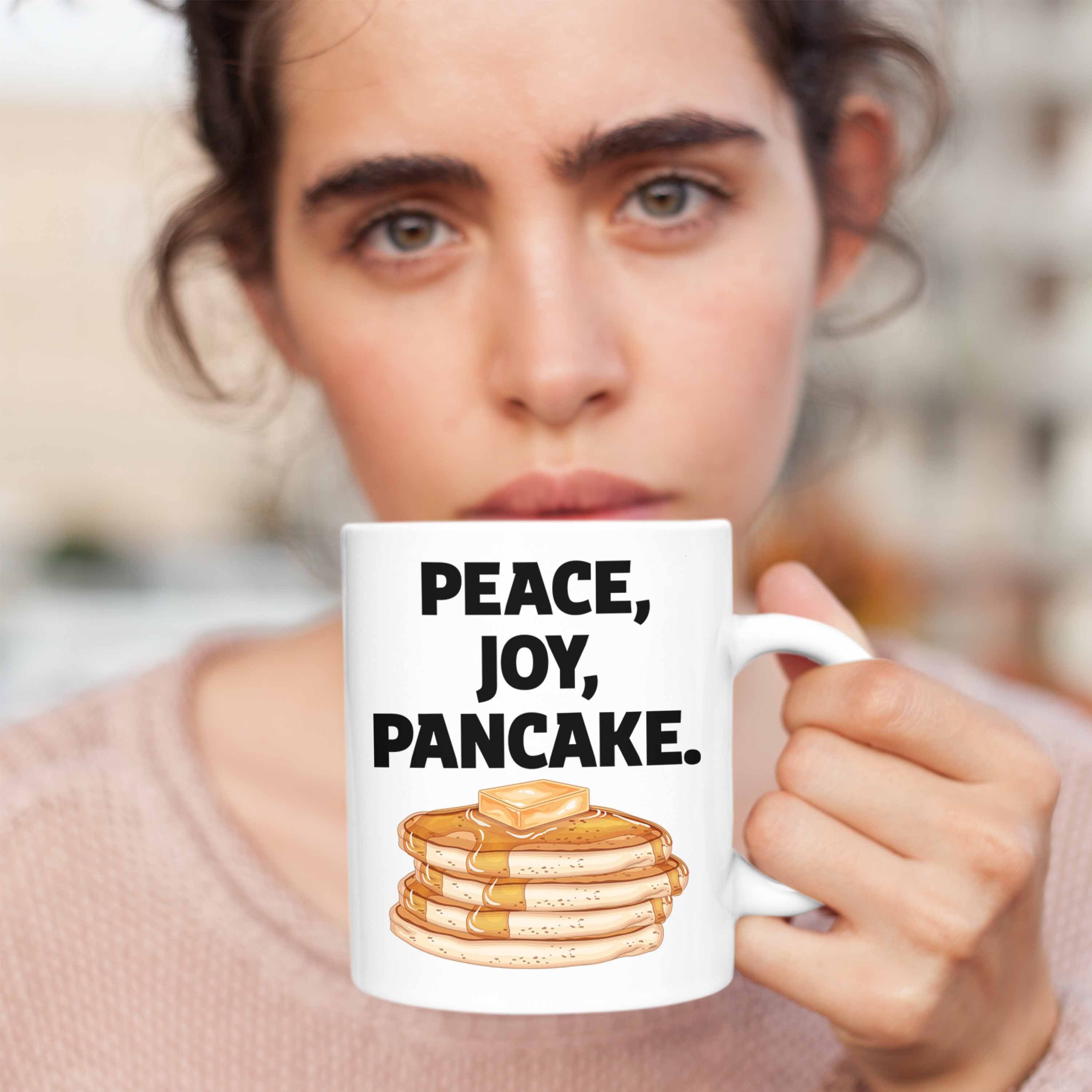 Trendation Tasse Joy Peace Kaffee-Becher Pfannkuchen Weiss Pancake Tasse Eierkuchen Geschenk