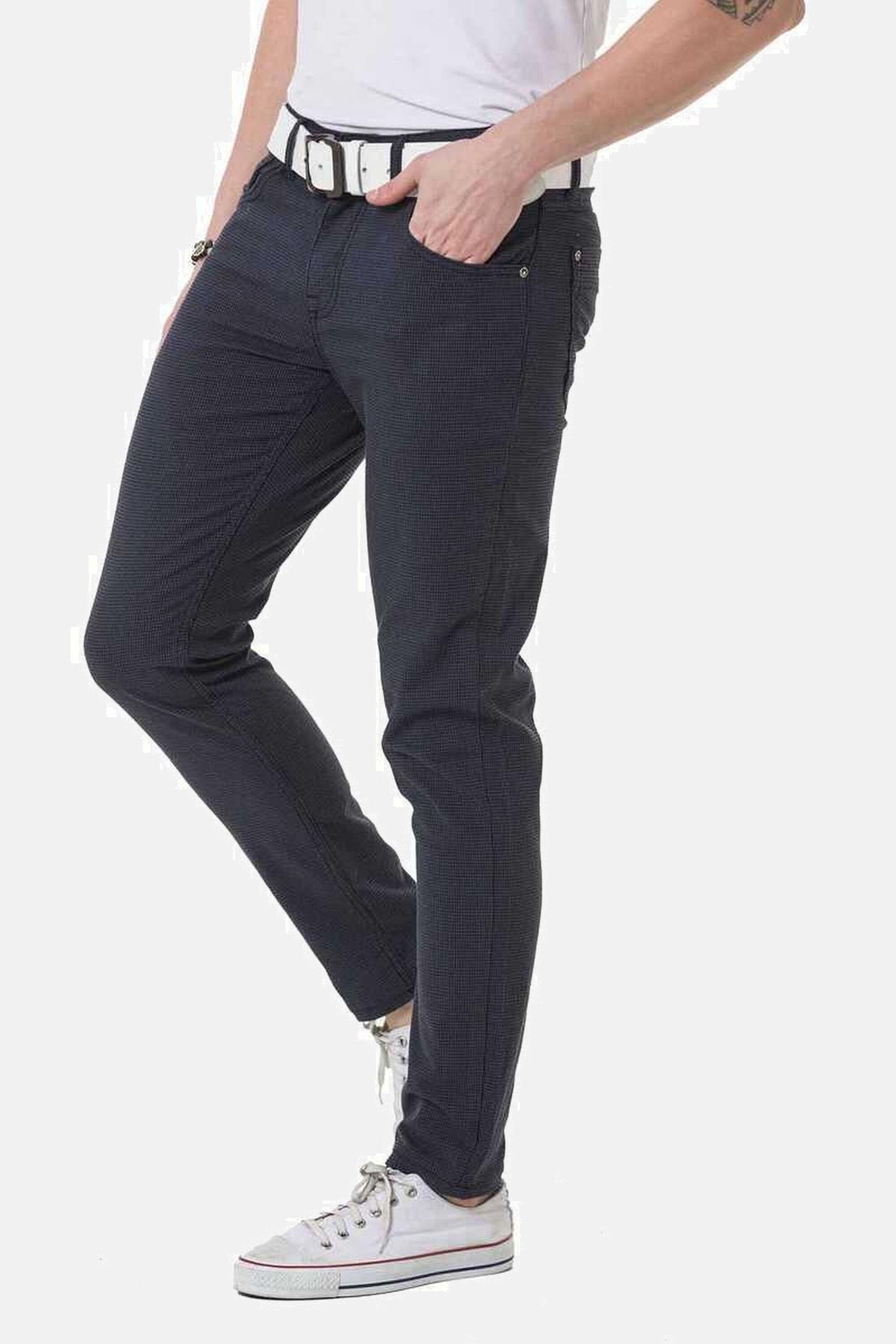 Cipo & Baxx Stoffhose Hose mit dezentem Karomuster, CD724 – Bild 4 von 5
