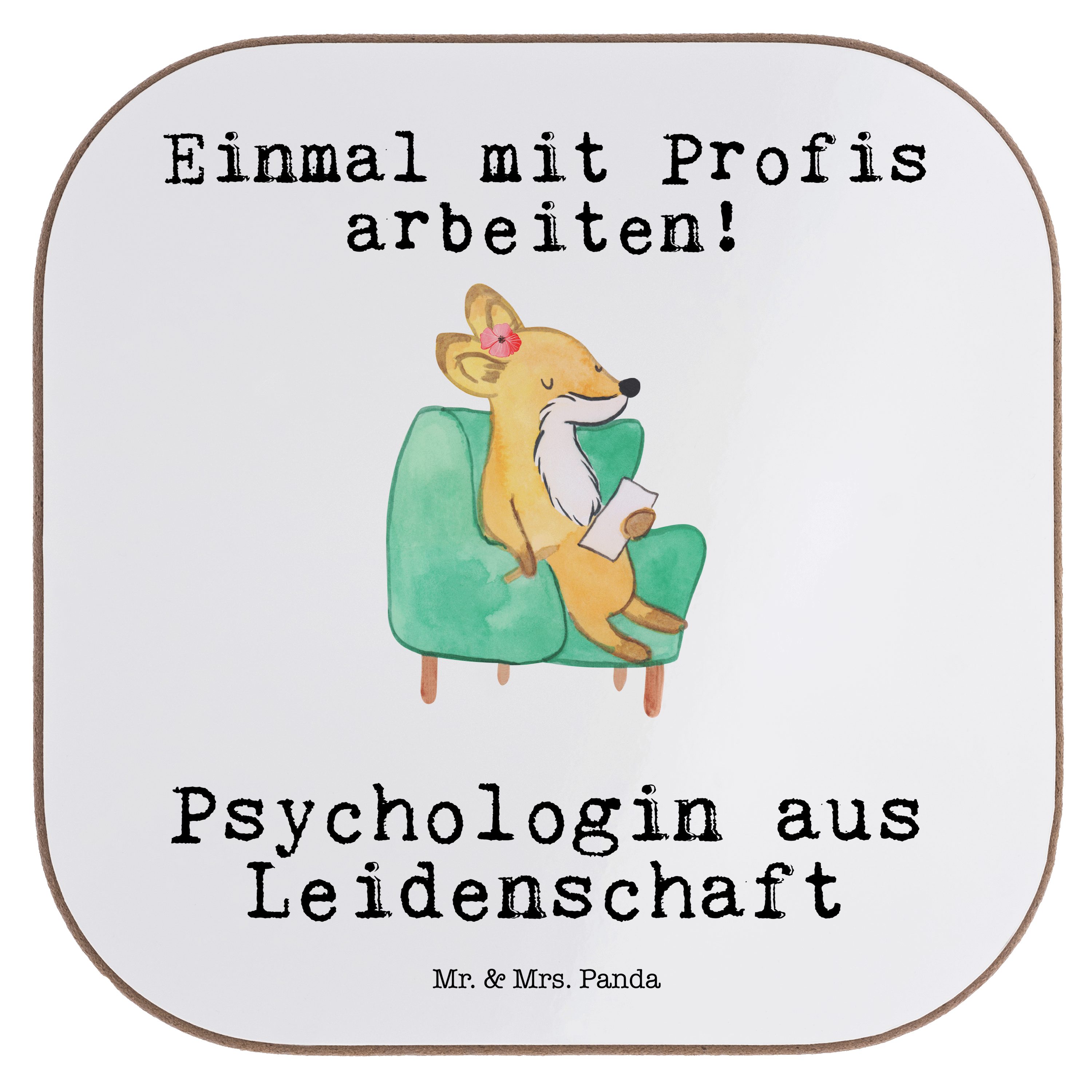 Mr. & Mrs. Panda Getränkeuntersetzer Psychologin aus Leidenschaft - Weiß - Geschenk, Firma, Arbeitskollege, 1-tlg.