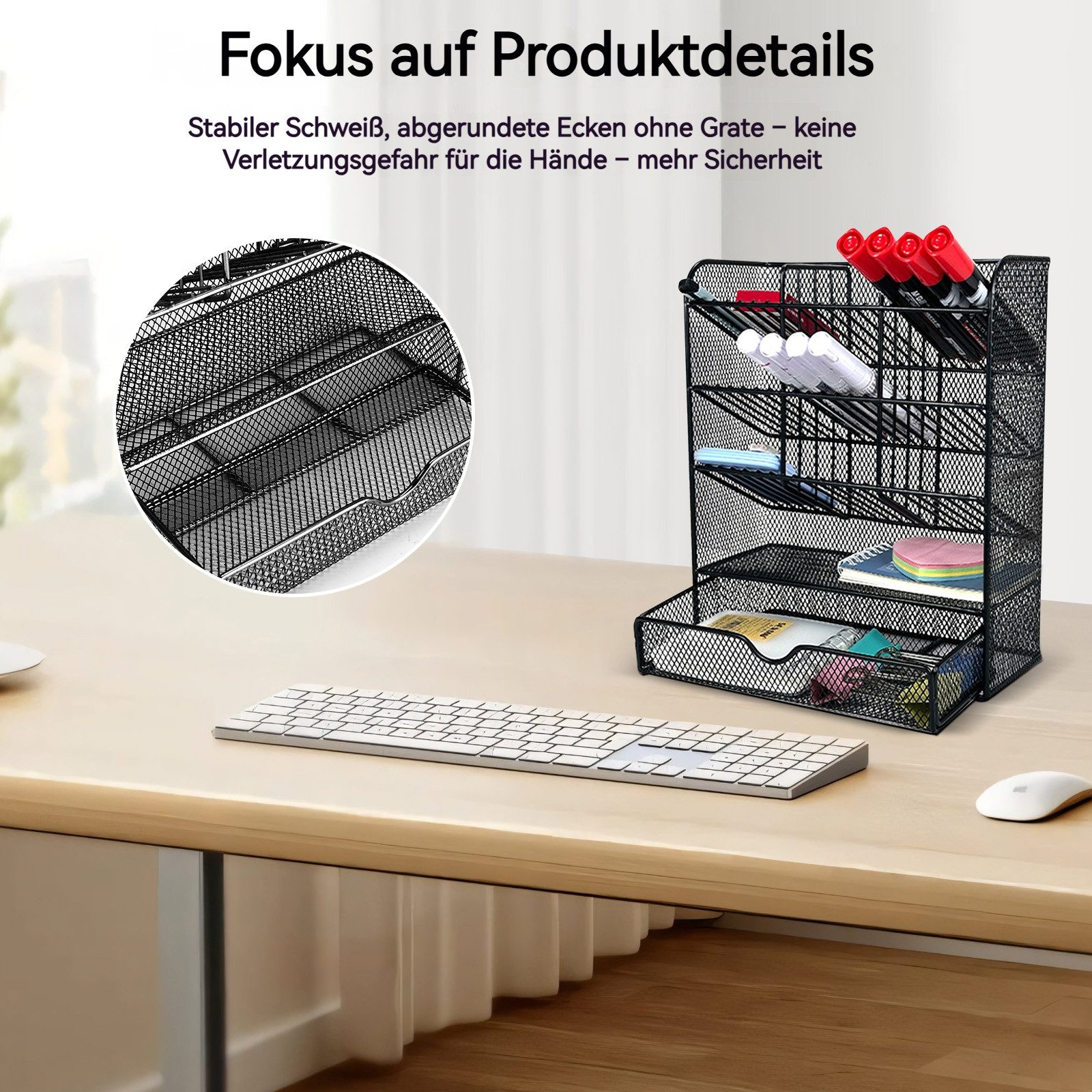 BlingBin Organizer Schreibtisch Organizer für Bürobedarf, mit Schublade (Schubladen-Aufbewahrungsbox für Bürobedarf, Schreibtischaufsatz, 1 St., Multifunktionale Desktop Schreibwaren Stifthalterbox), 9 Fächer Stiftehalter, Stiftehalter Schreibtisch für Schule Heim Büro