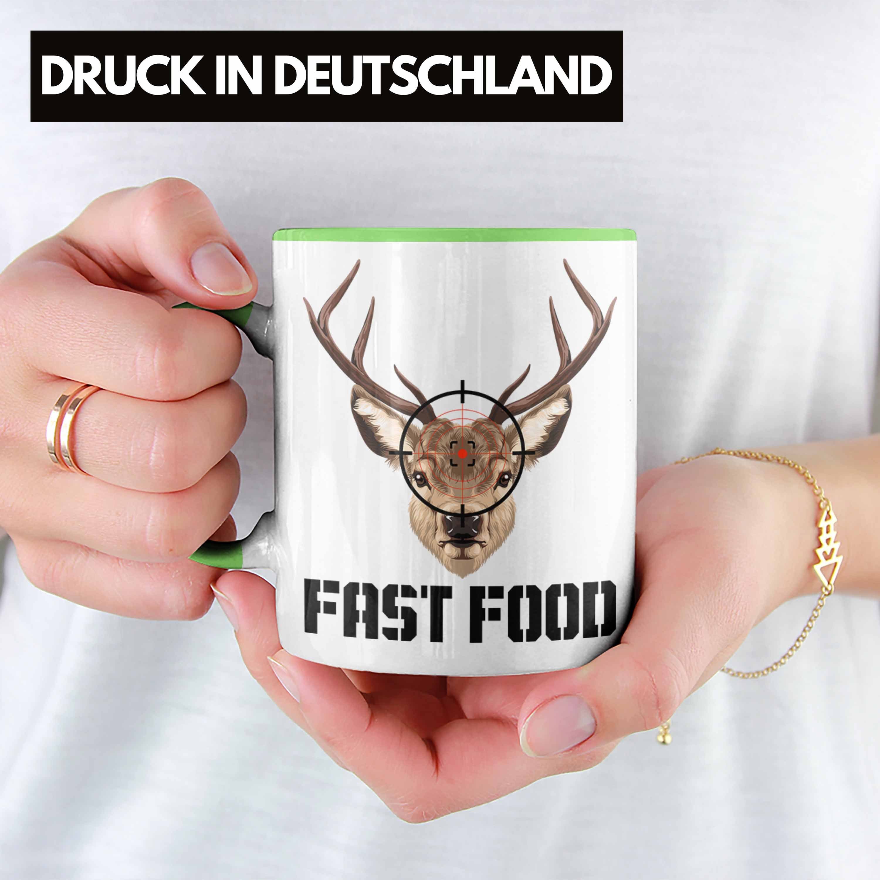 Trendation Tasse Lustige Jagd "Fast Geschenkidee Tasse Spruch Grün für Ges Jäger Jagen Food"