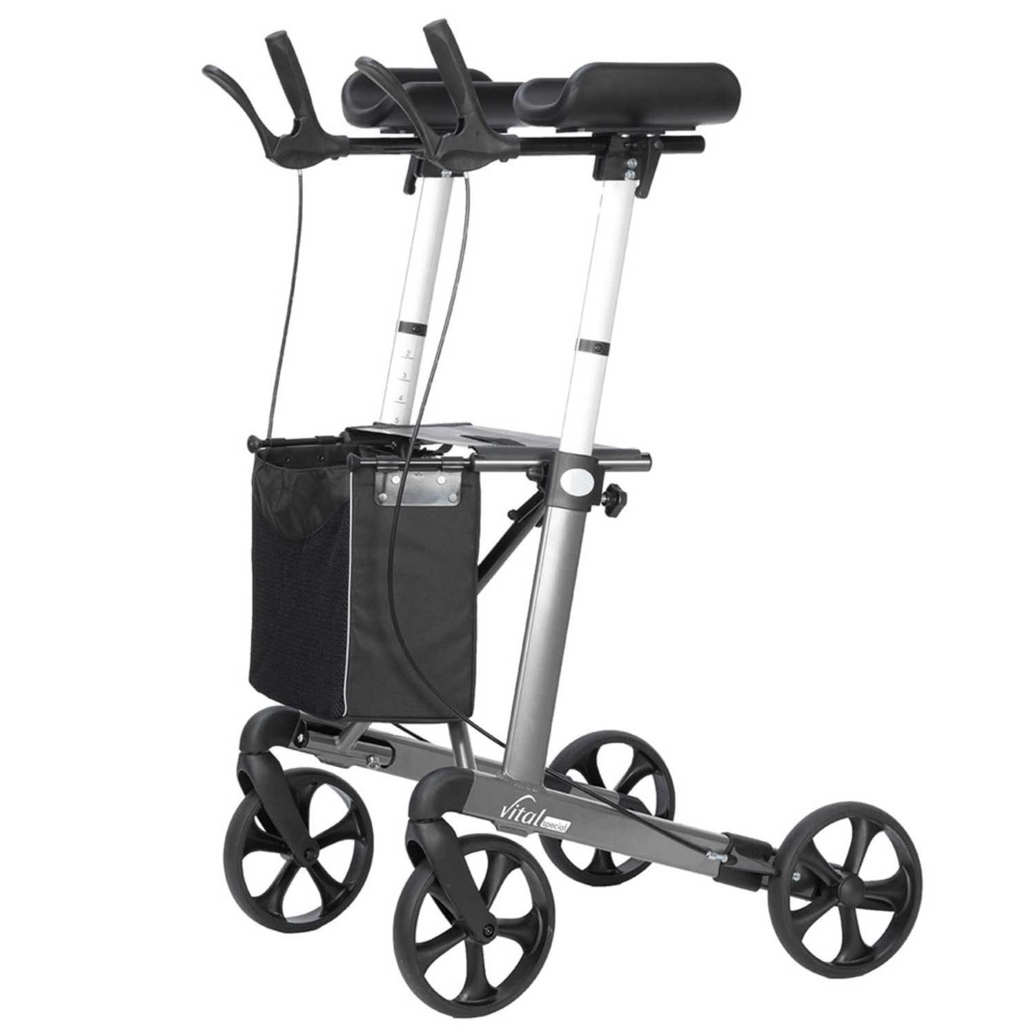 RUSSKA Rollator RUSSKA Vital Special Rollator Grau, Sitzhöhe 62 cm, Unterarmauflagen, magnetische Faltverriegelung, Sicherheitsgurt