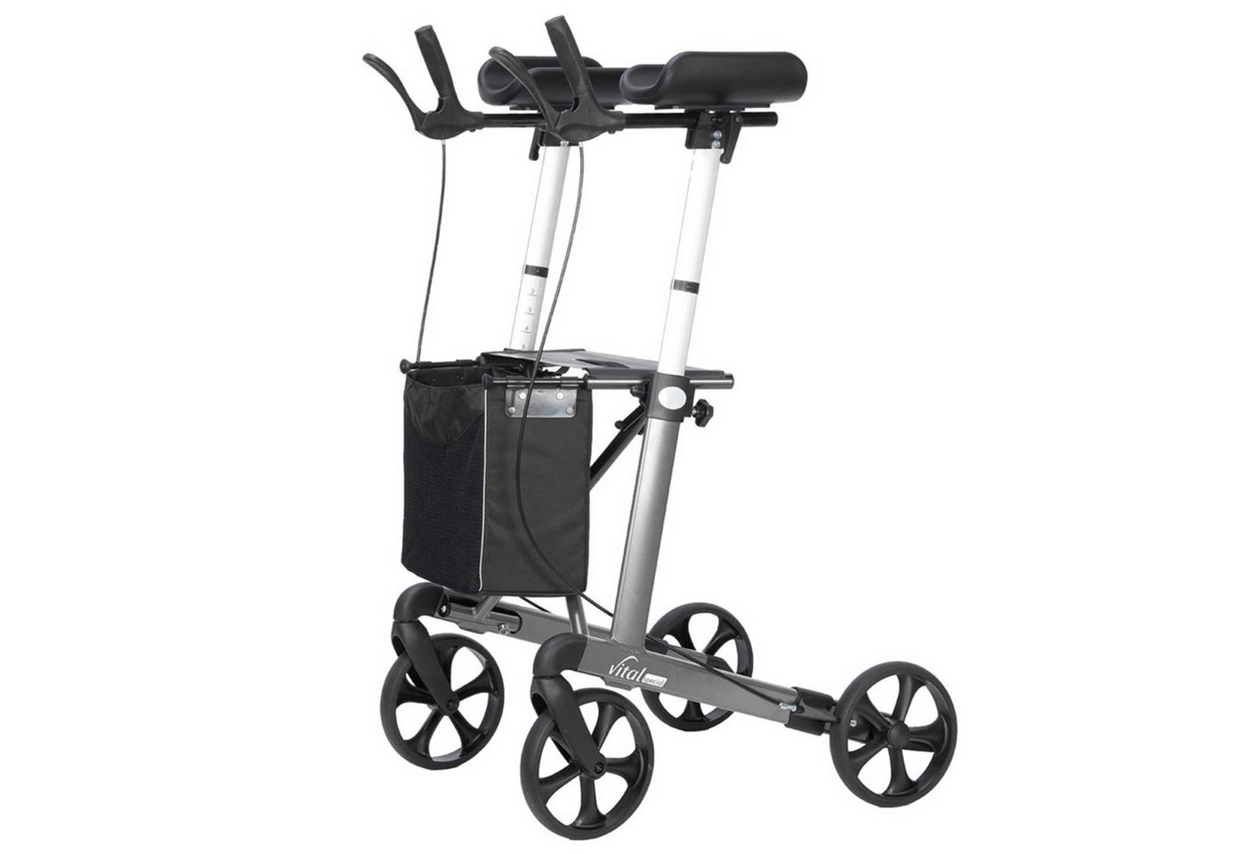 RUSSKA Rollator RUSSKA Vital Special Rollator Grau, Sitzhöhe 62 cm, Unterarmauflagen, magnetische Faltverriegelung, Sicherheitsgurt