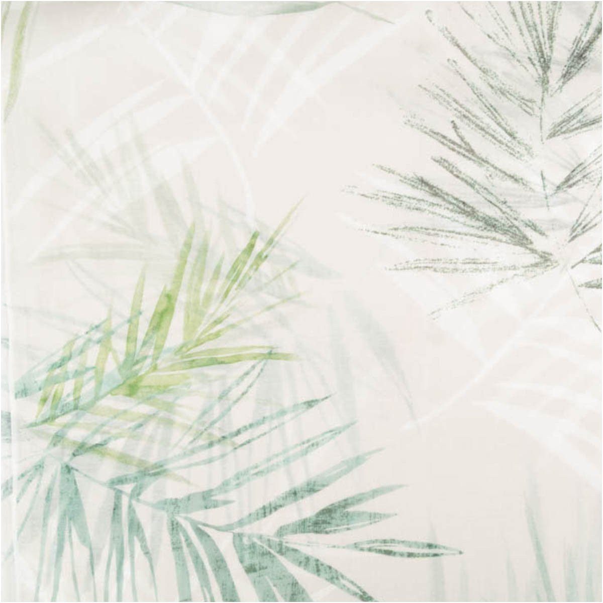 SCHÖNER LEBEN. Stoff Gardinenstoff Palmenblätter halbtransparent ecru grün 150cm Breite, pflegeleicht