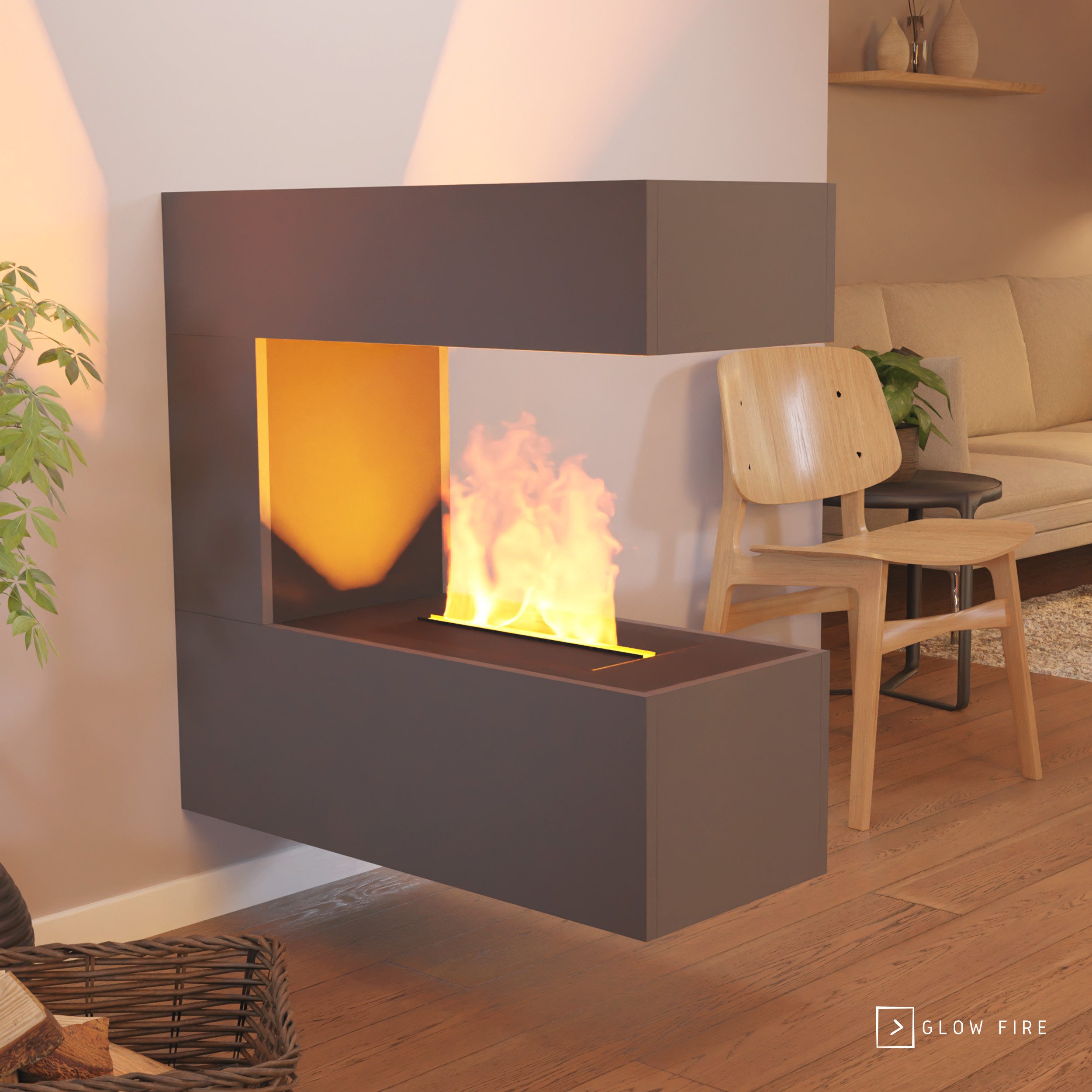 GLOW FIRE Elektrokamin Schiller hängend Wasserdampf Kamin, Wandkamin, Elektrischer Kamin, Wasserdampfkamin mit 3D Feuer und Knisterfunktion