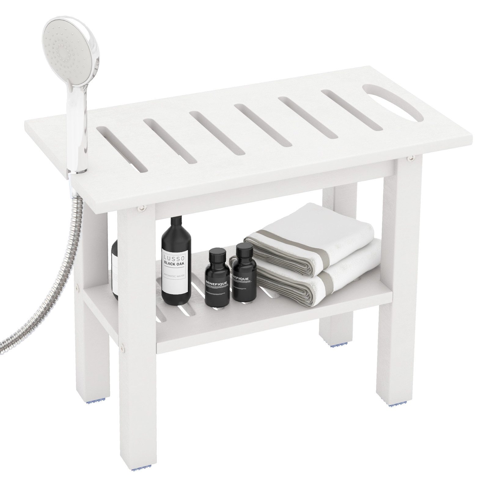 COSTWAY Duschhocker, belastbar bis 150 kg, mit Duschkopfhalter, Ablagefläche
