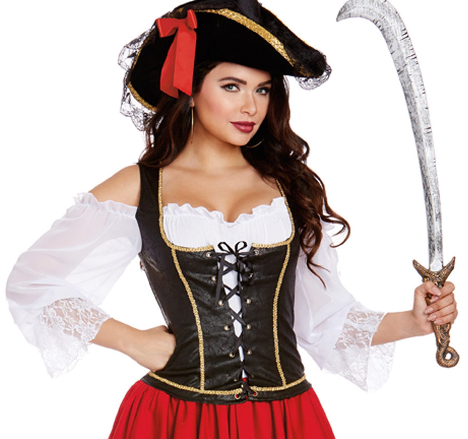 Dreamgirl Piraten-Kostüm Freibeuter Kleid mit Weste für Damen Halloween Karneval Fasching